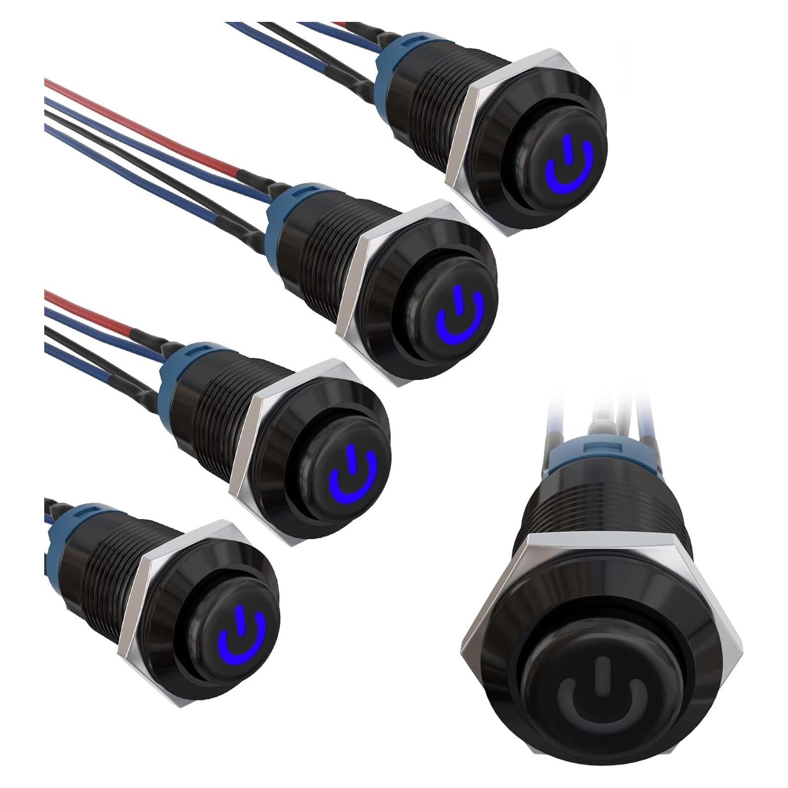 Interruptor de Botón LED STARELO 12mm IP65 5PCS Azul