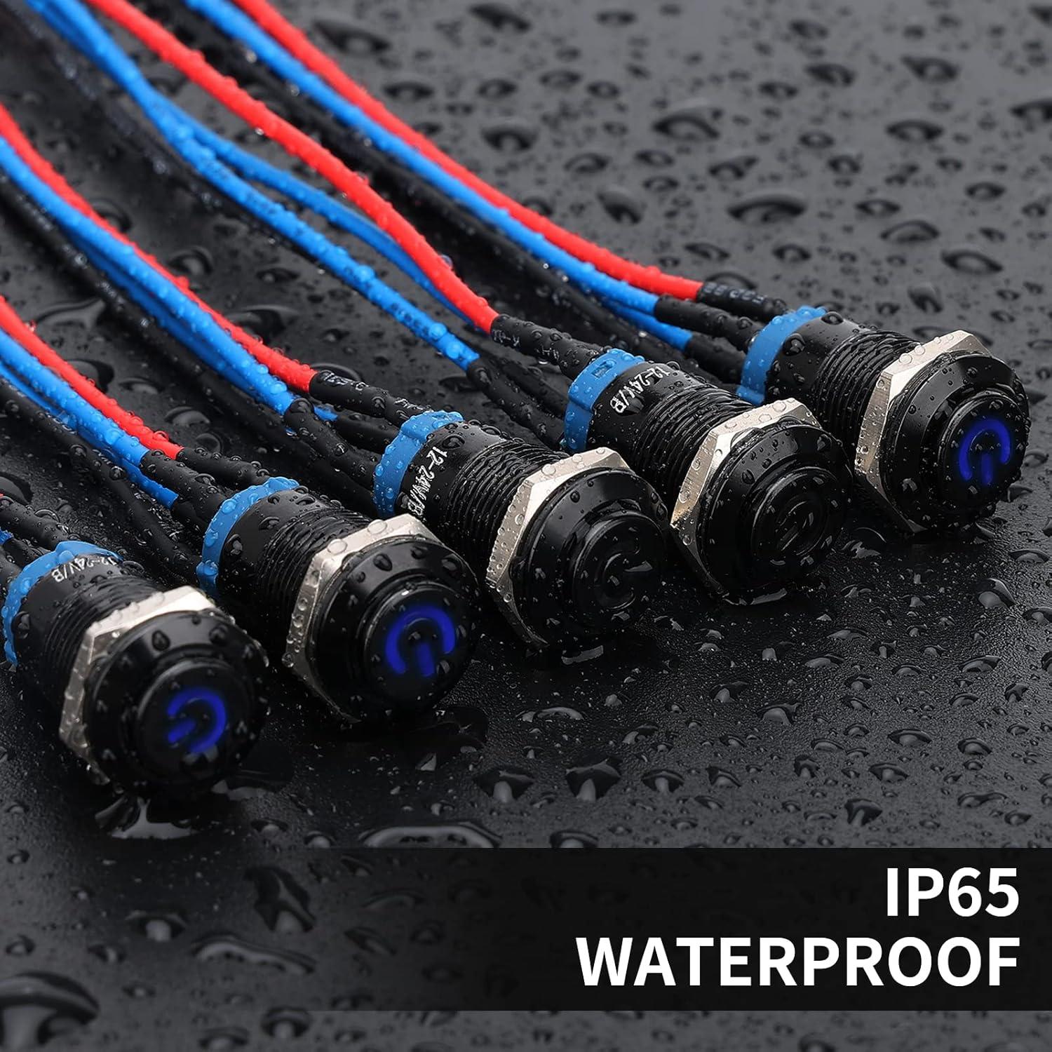 Interruptor de Botón LED STARELO 12mm IP65 5PCS Azul