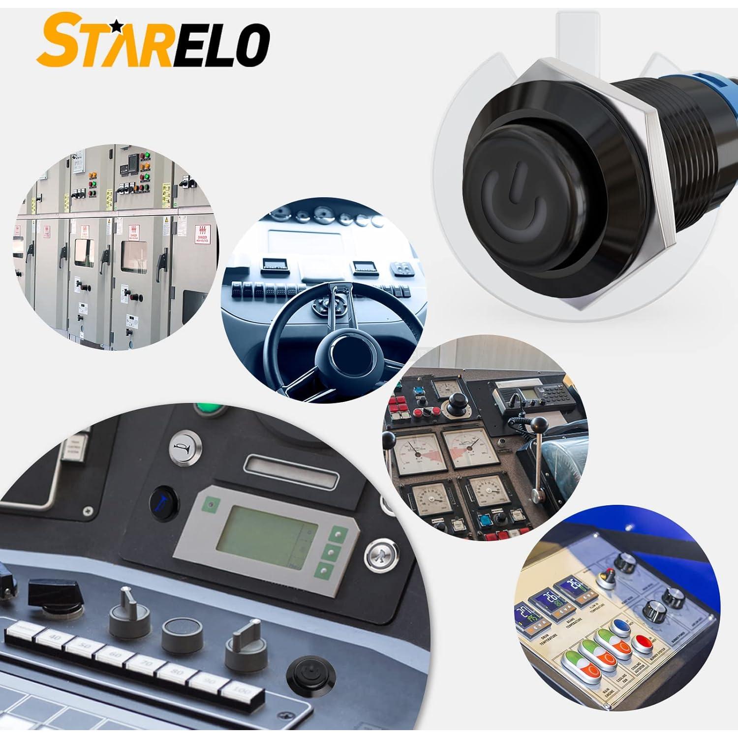 Interruptor de Botón LED STARELO 12mm IP65 5PCS Azul