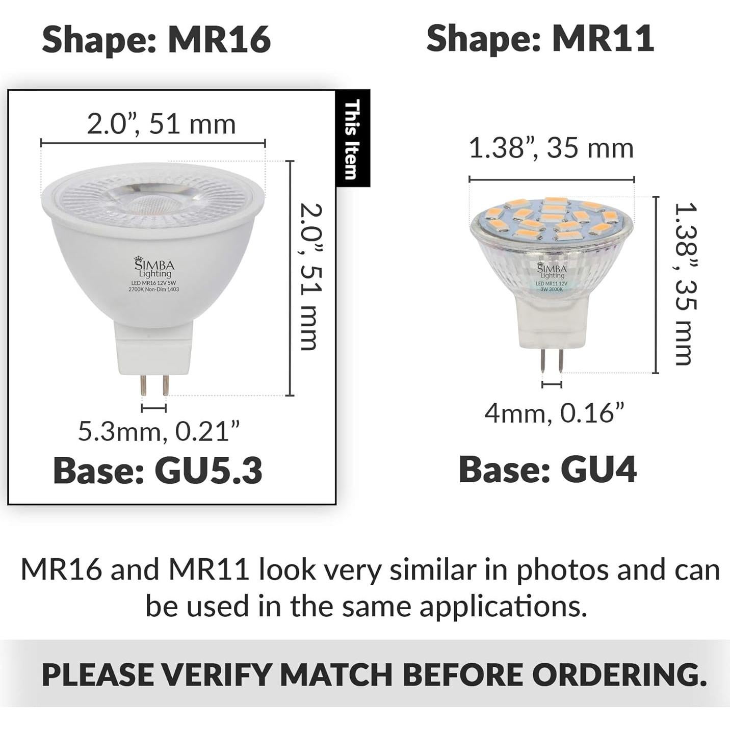 Bombilla LED MR16 5W Simba Lighting 2700K Paquete de 6