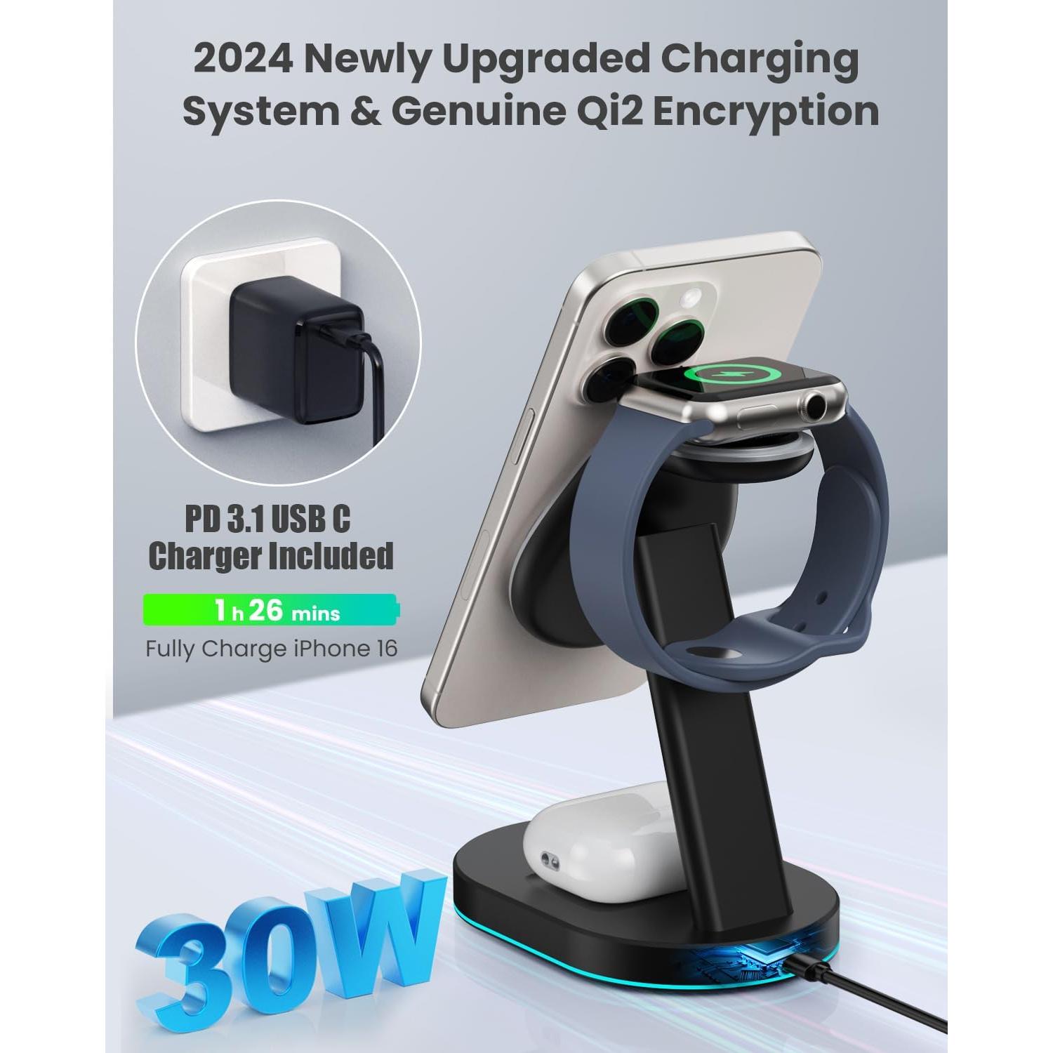 Estación de Carga Inalámbrica 3 en 1 AONIMI con Luz Nocturna