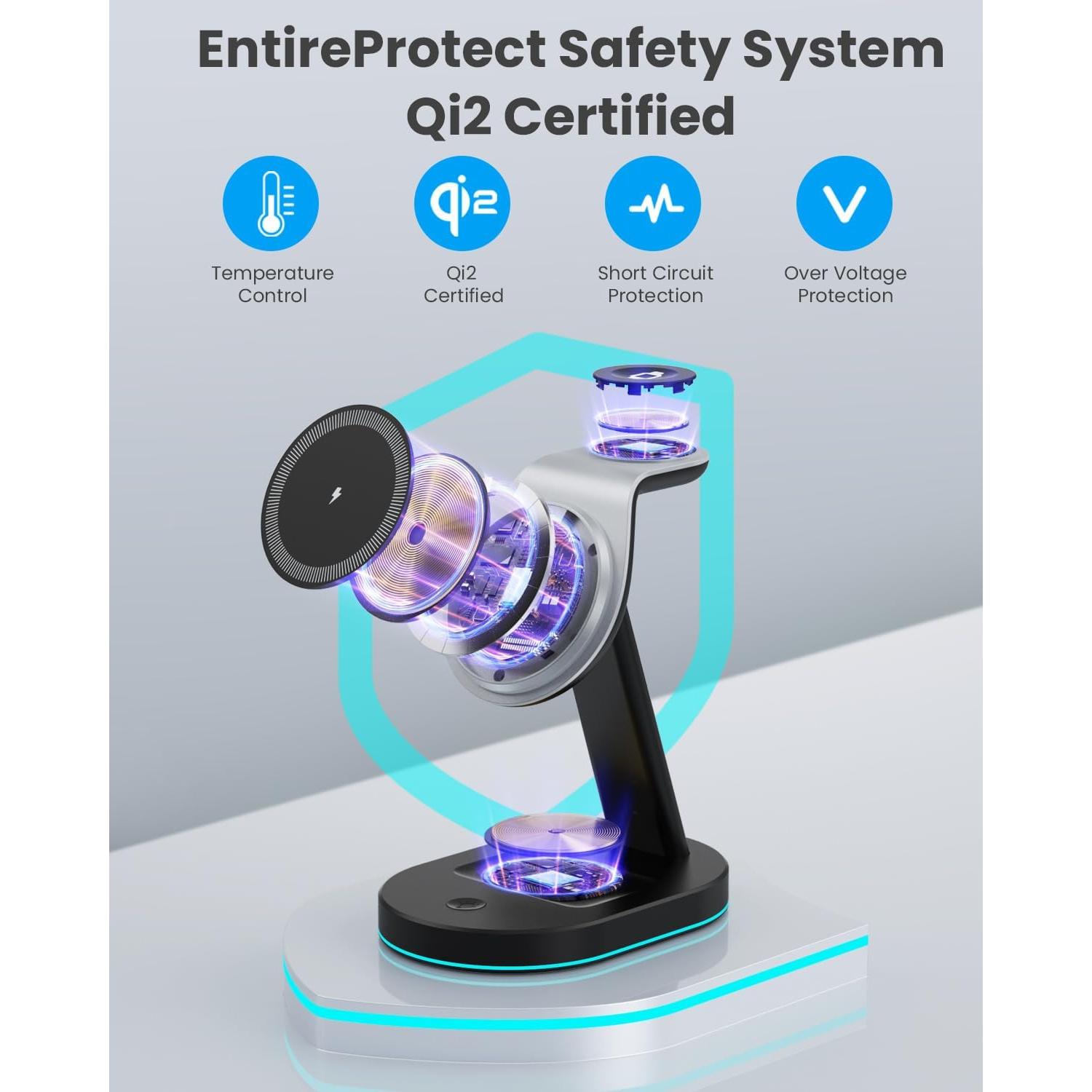 Estación de Carga Inalámbrica 3 en 1 AONIMI con Luz Nocturna