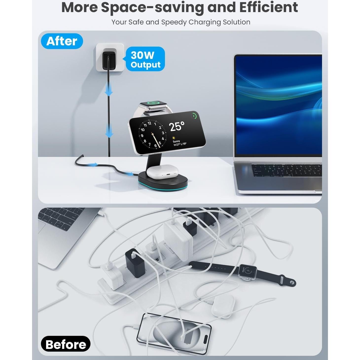 Estación de Carga Inalámbrica 3 en 1 AONIMI con Luz Nocturna