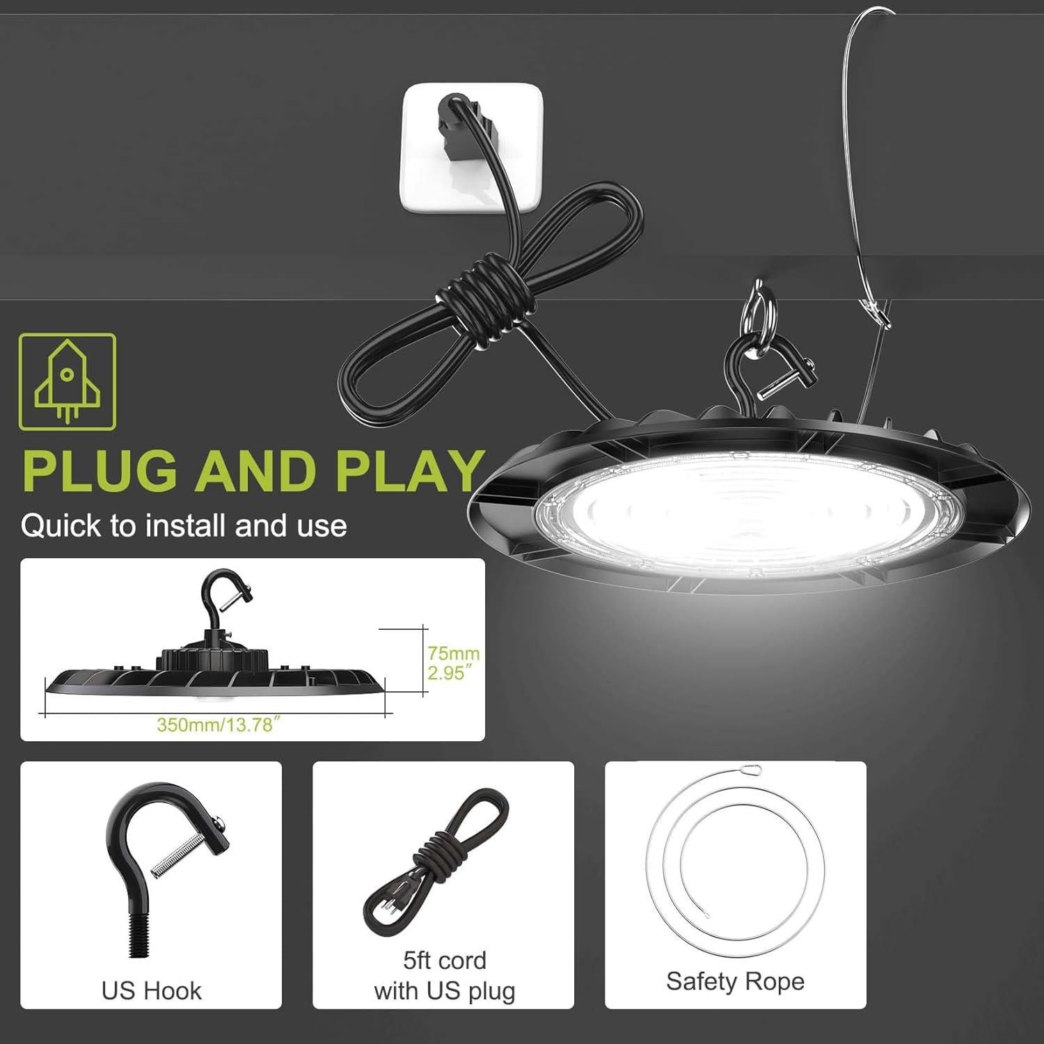 Luz LED Alta Bahía Hylele 200W 6000K Regulable Paquete 5