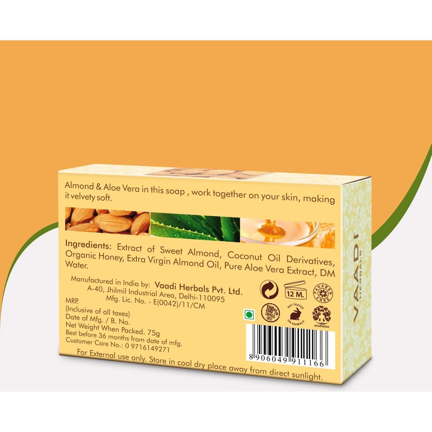 Jabón de Barra Natural Vaadi Herbals - Aceite de Almendra 75g x12