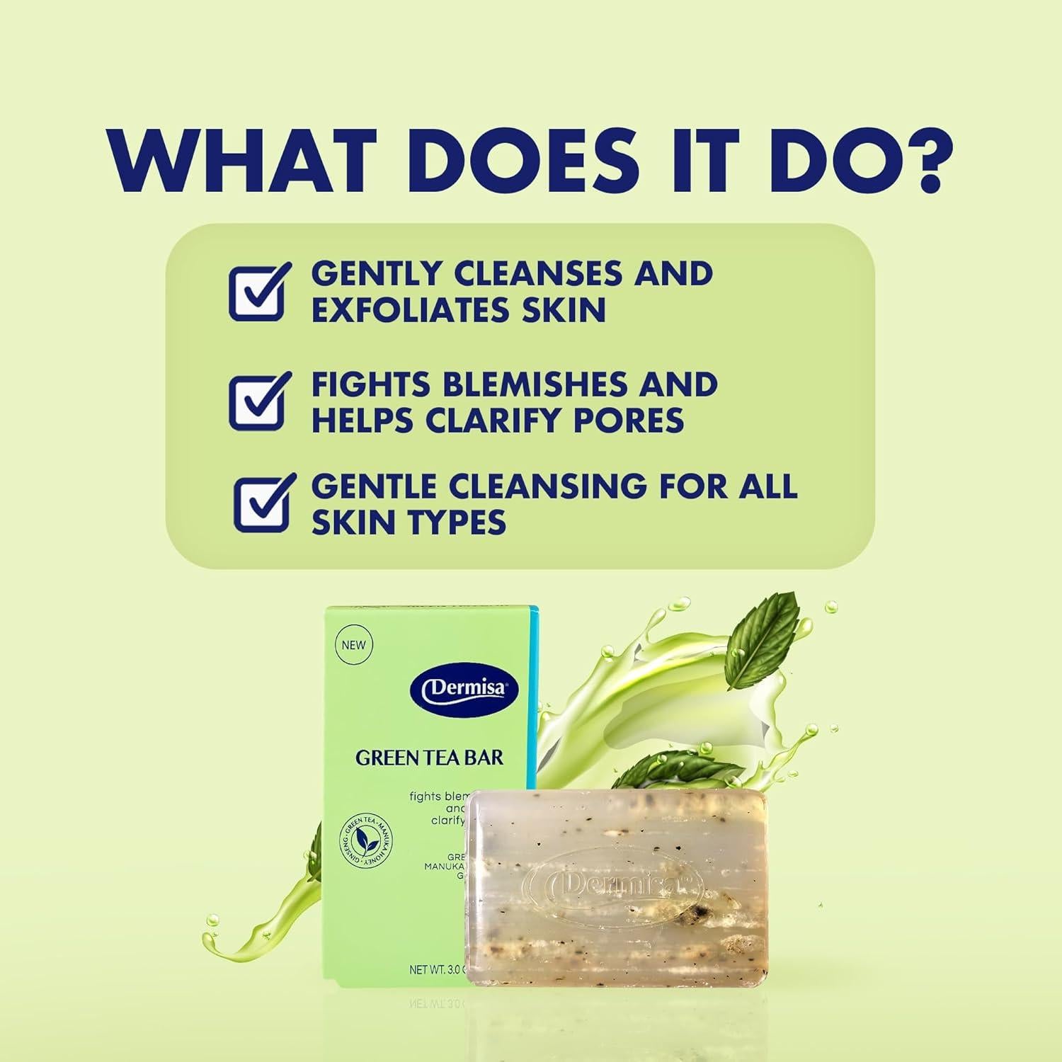 Jabón de Té Verde Dermisa 85g | Limpieza Suave y Exfoliación