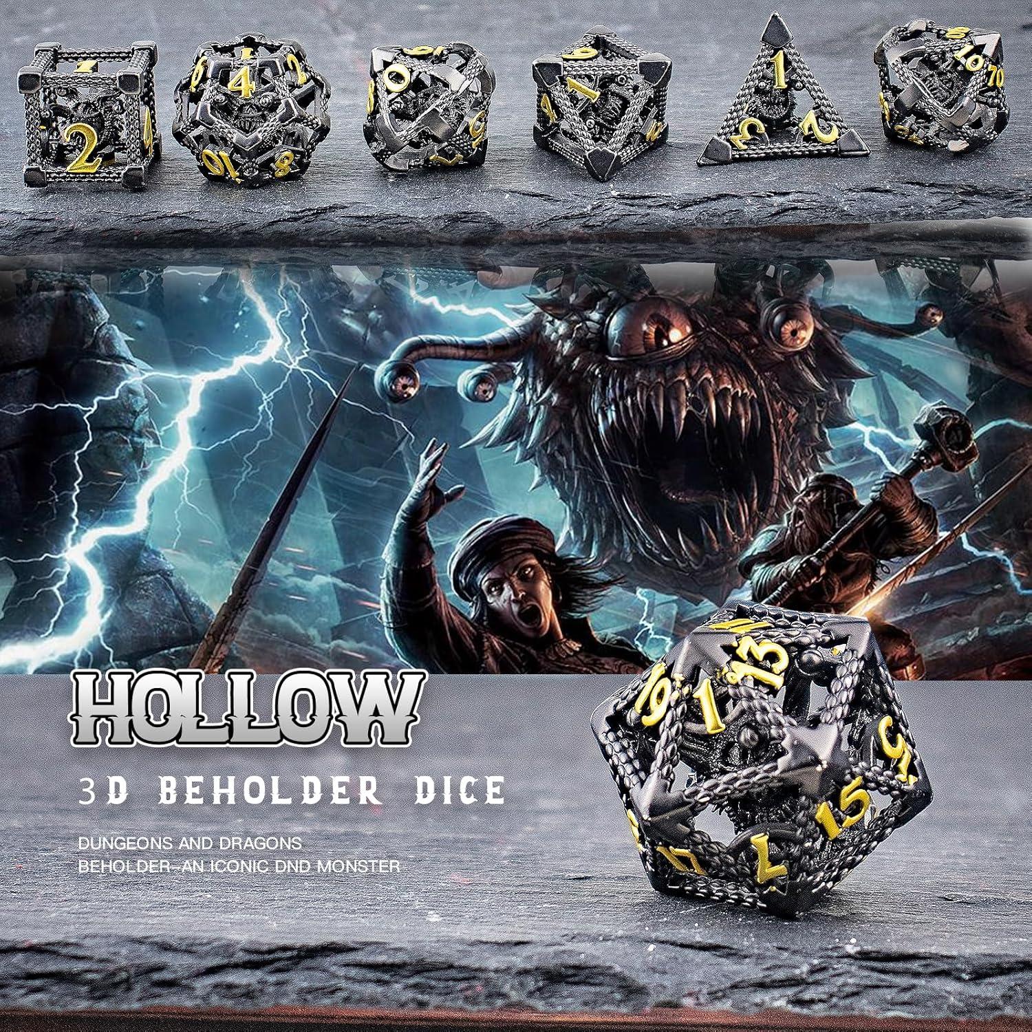 Conjunto de Dados Beholder D&D HNCCESG 7 Piezas Metal