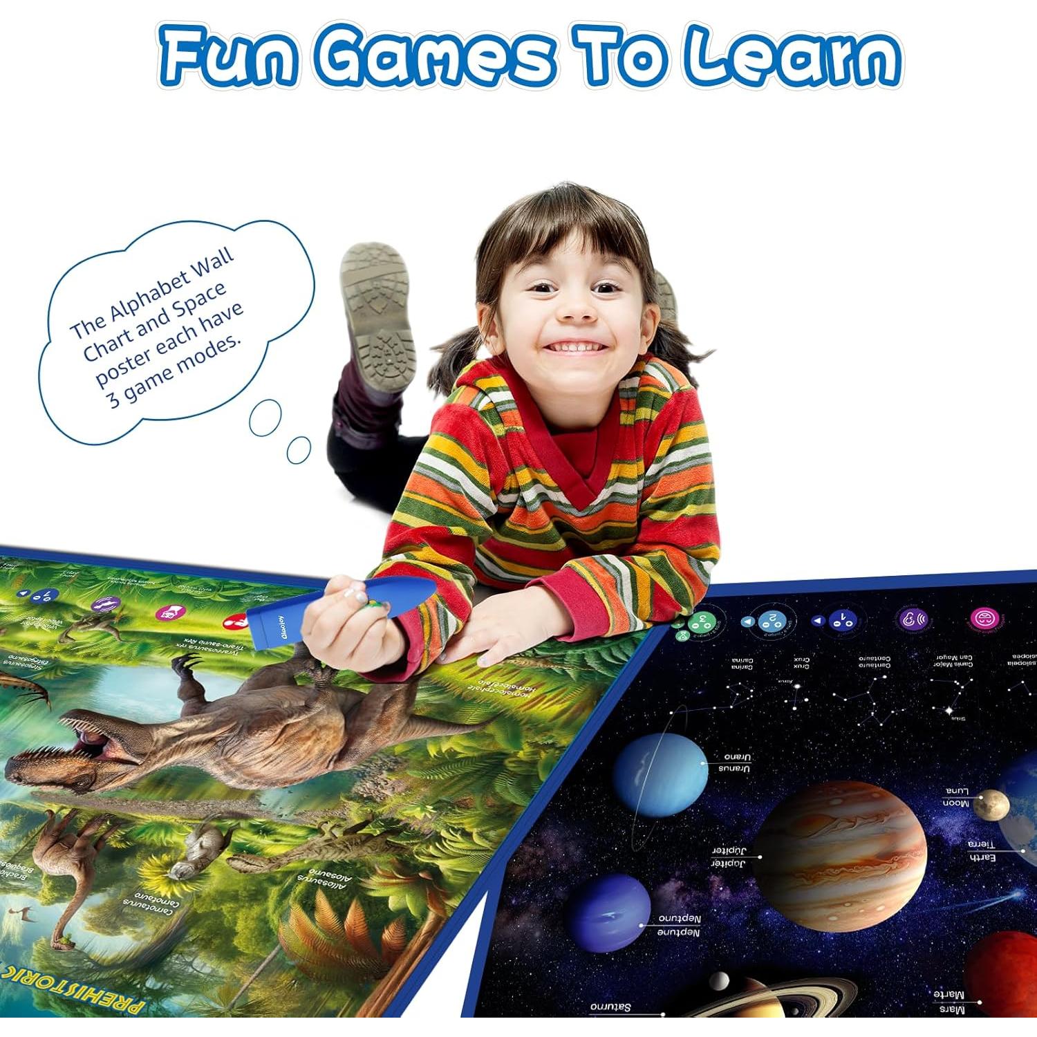 Póster Interactivo Bilingüe Qiaojoy Dinosaurios y Espacio