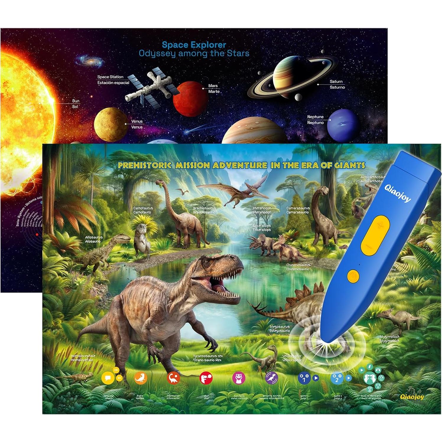 Póster Interactivo Bilingüe Qiaojoy Dinosaurios y Espacio