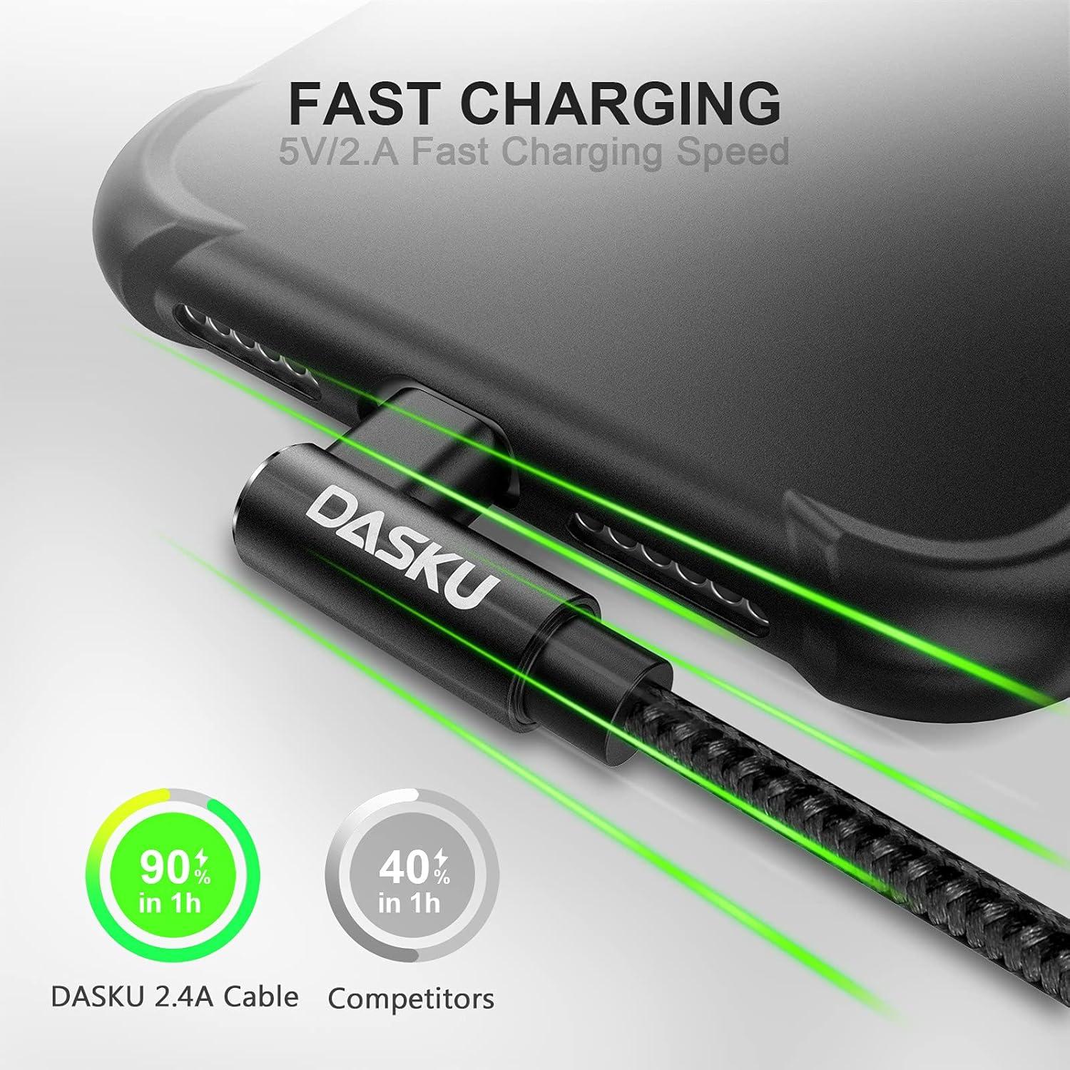 Cargador Lightning Dasku 1FT Negro 2Pack Carga Rápida