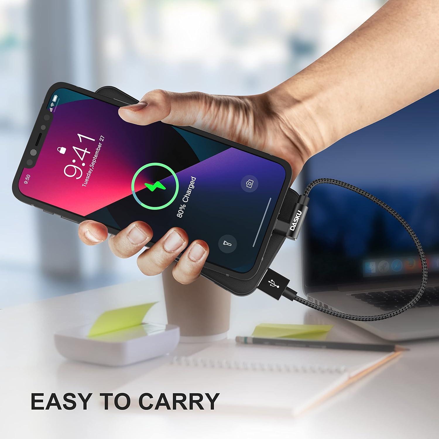 Cargador Lightning Dasku 1FT Negro 2Pack Carga Rápida