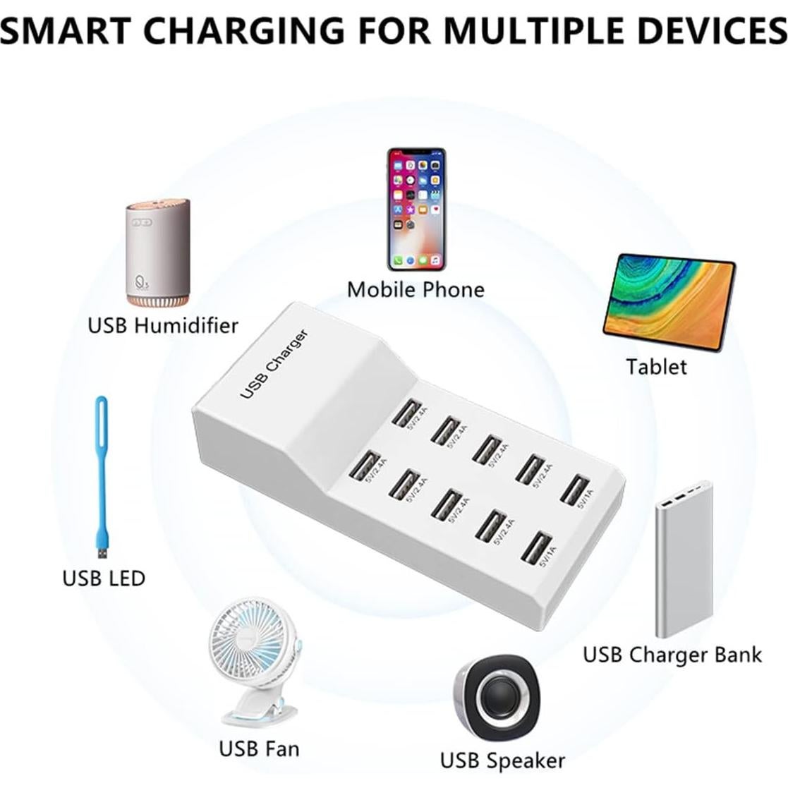 Cargador de Pared USB 10 Puertos 50W Shenzhen Jinziyi