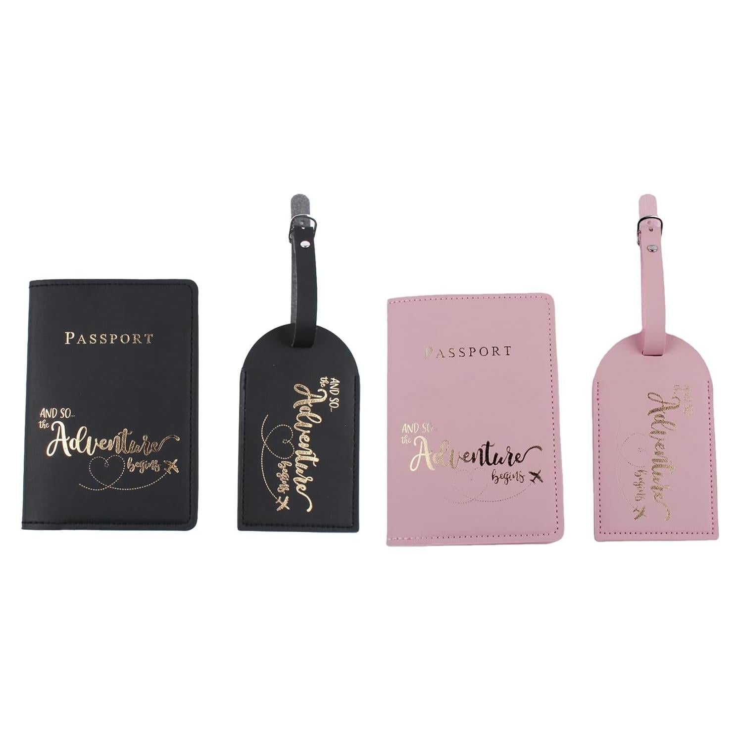 Conjunto de Etiquetas de Pasaporte y Equipaje Belsmi Negro Rosa