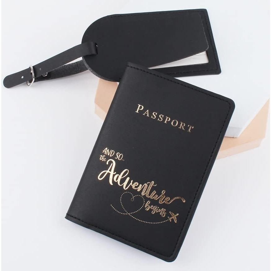 Conjunto de Etiquetas de Pasaporte y Equipaje Belsmi Negro Rosa