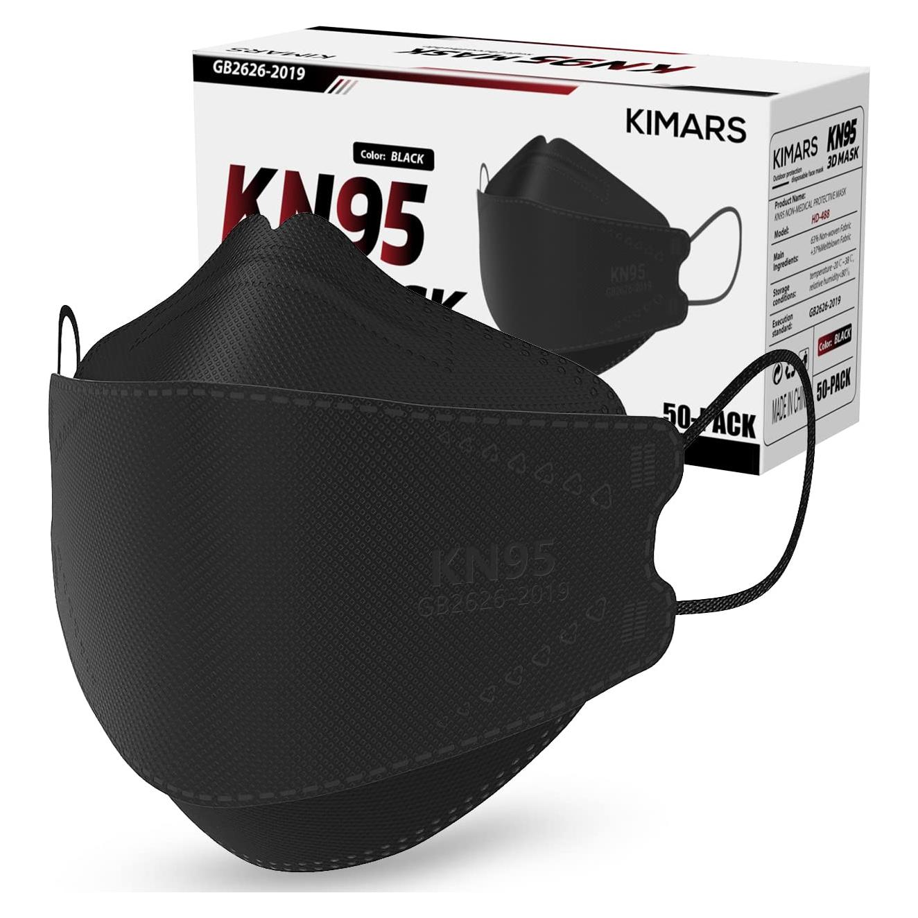 Mascarillas KN95 KIMARS Paquete de 50, Negra, Eficiencia 95%