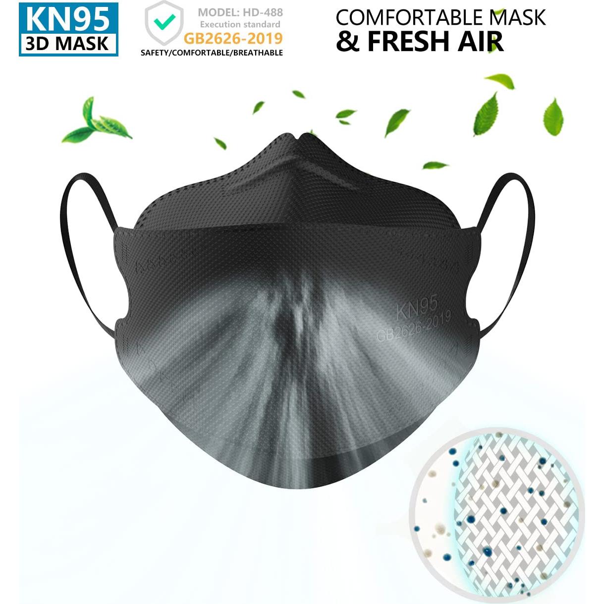 Mascarillas KN95 KIMARS Paquete de 50, Negra, Eficiencia 95%