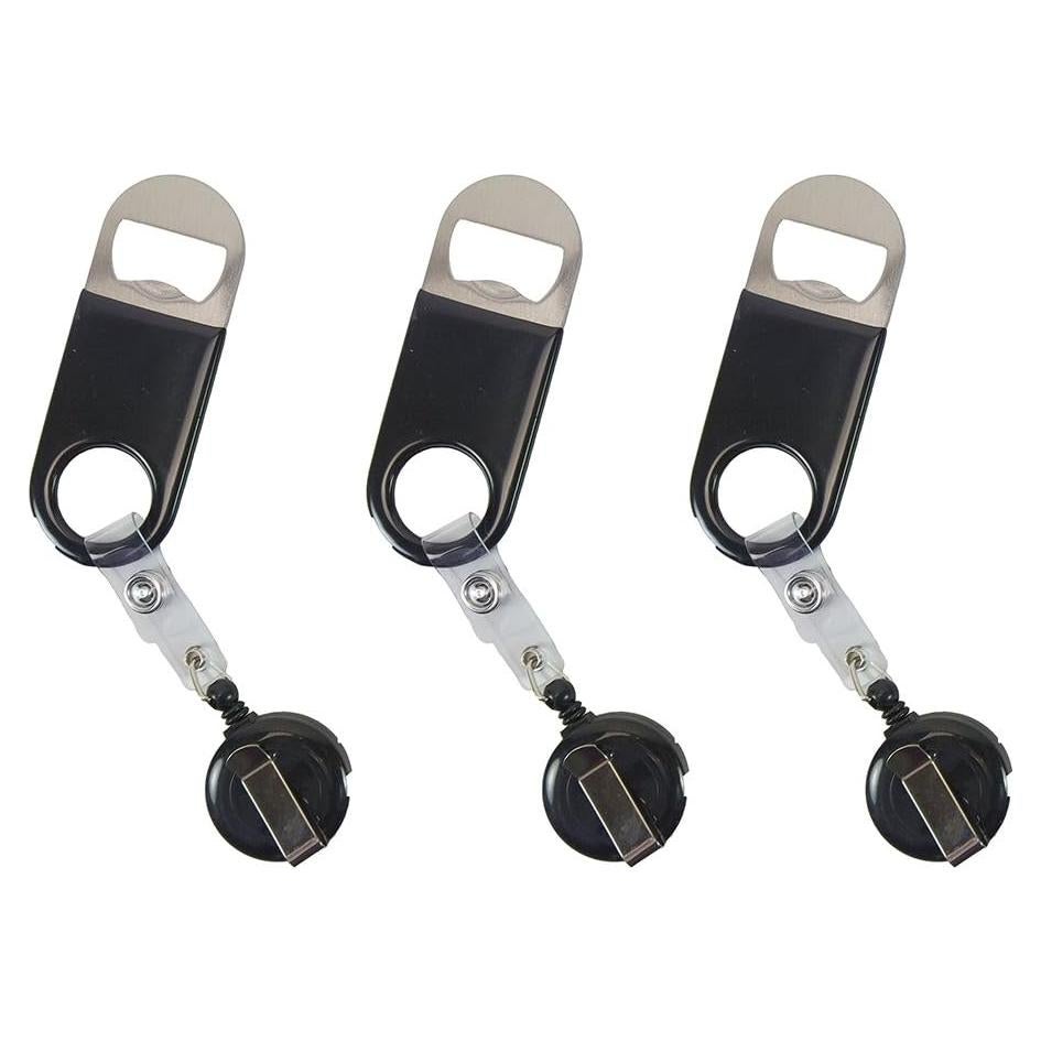 Abrebotellas retráctil BARsics con clip para cinturón - Paquete de 3