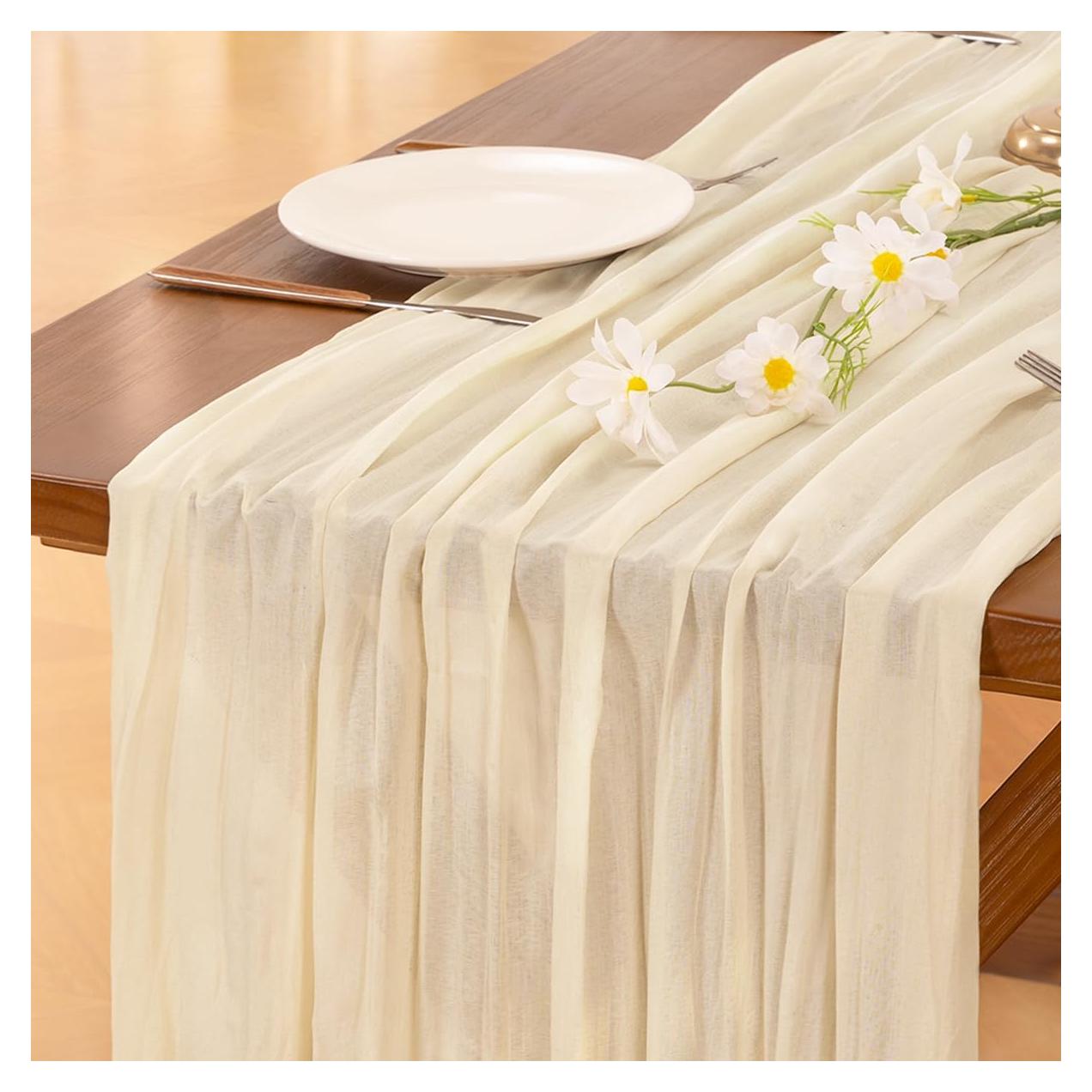 Corredor de Mesa de Gasa Beige Socomi 3.05m para Bodas y Fiestas