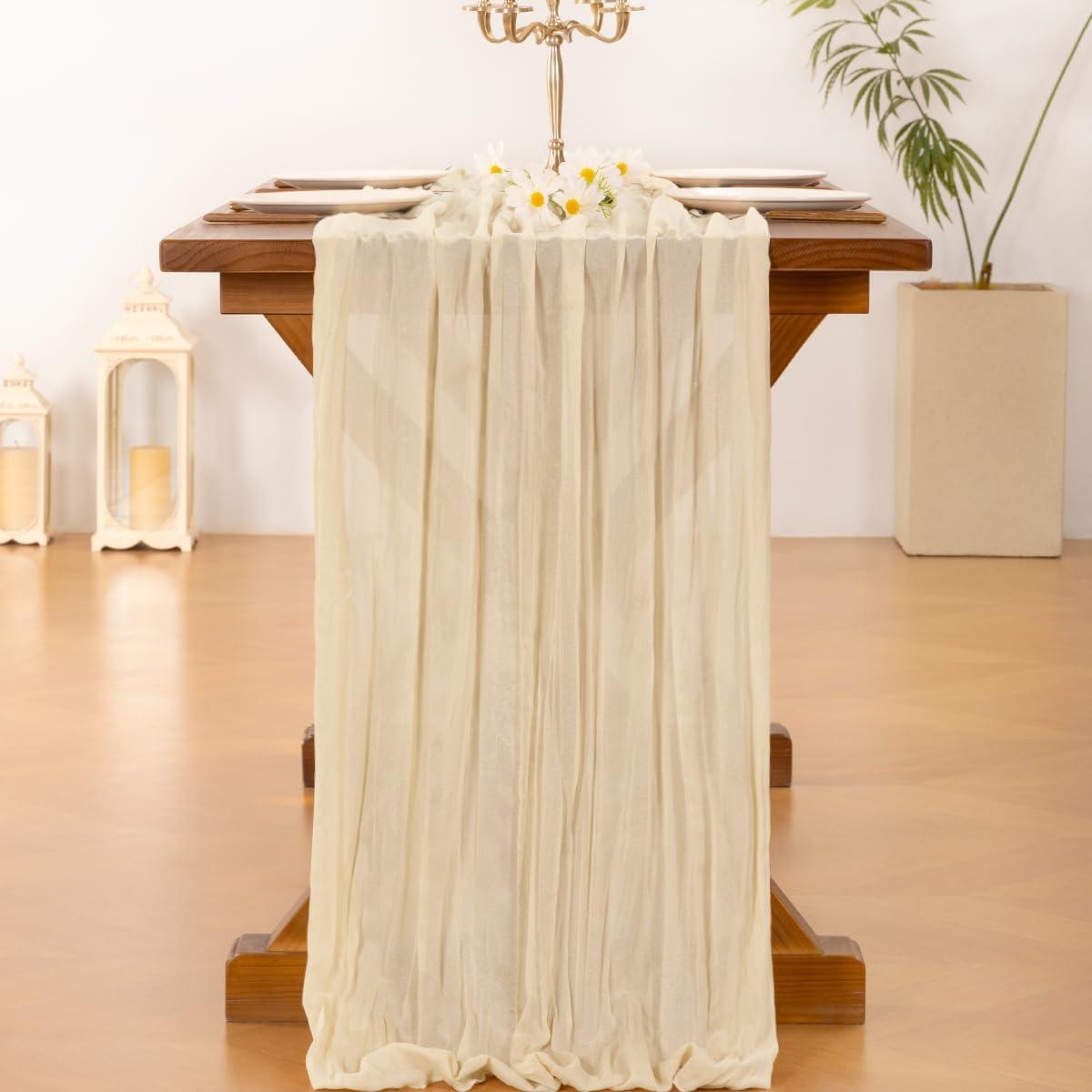 Corredor de Mesa de Gasa Beige Socomi 3.05m para Bodas y Fiestas