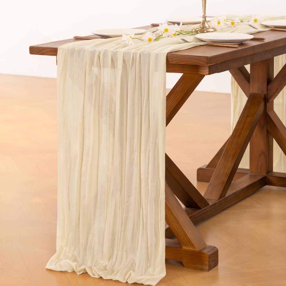 Corredor de Mesa de Gasa Beige Socomi 3.05m para Bodas y Fiestas