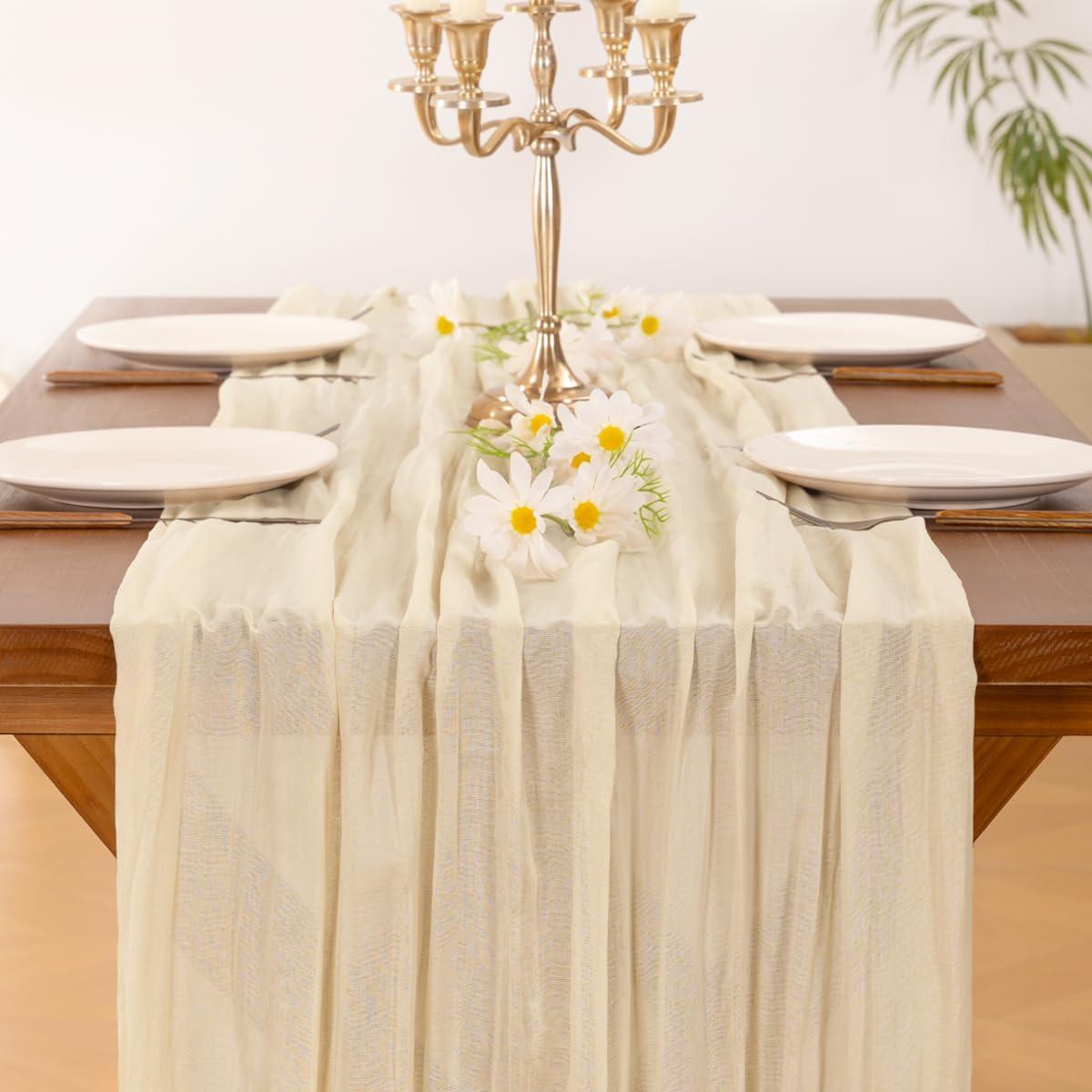 Corredor de Mesa de Gasa Beige Socomi 3.05m para Bodas y Fiestas