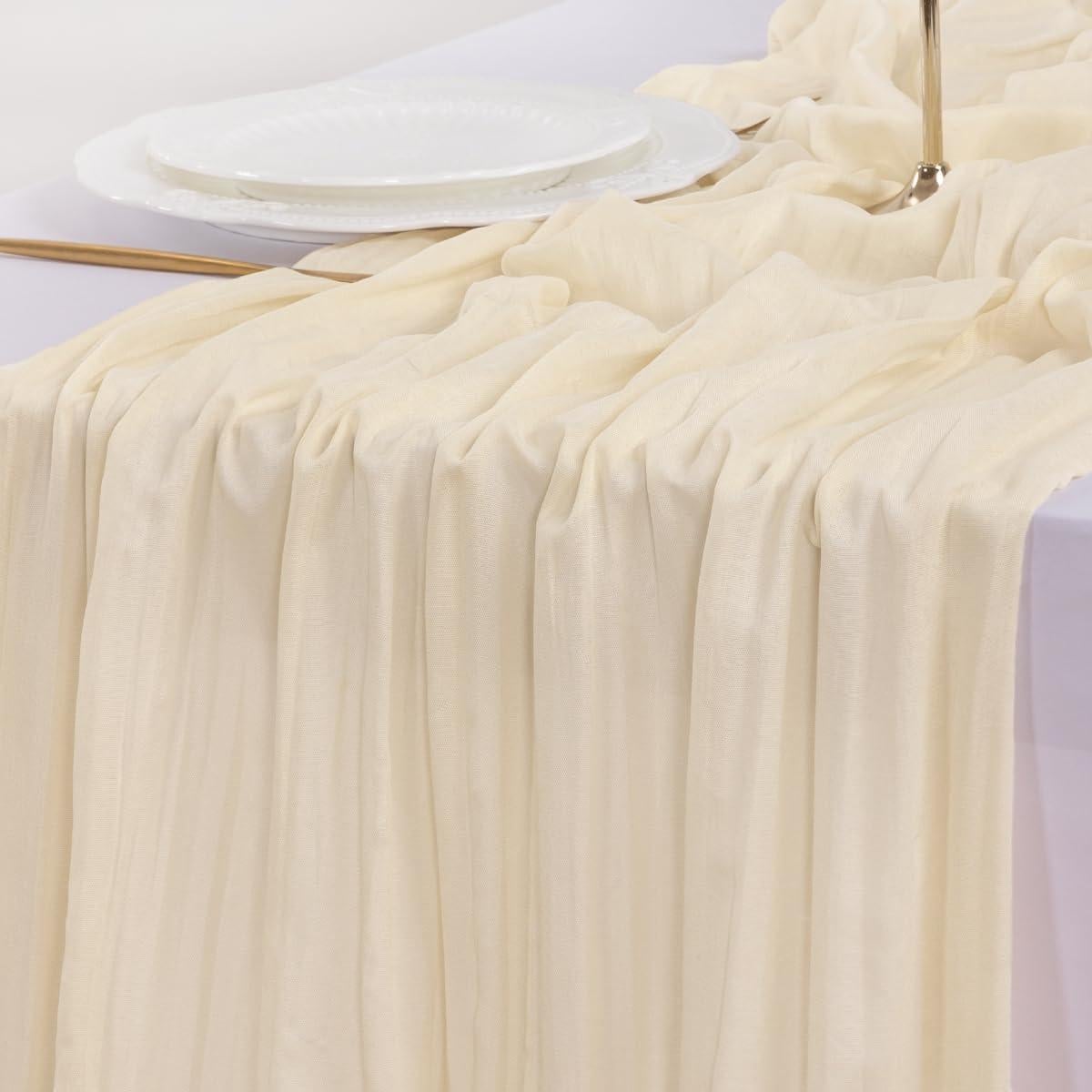 Corredor de Mesa de Gasa Beige Socomi 3.05m para Bodas y Fiestas