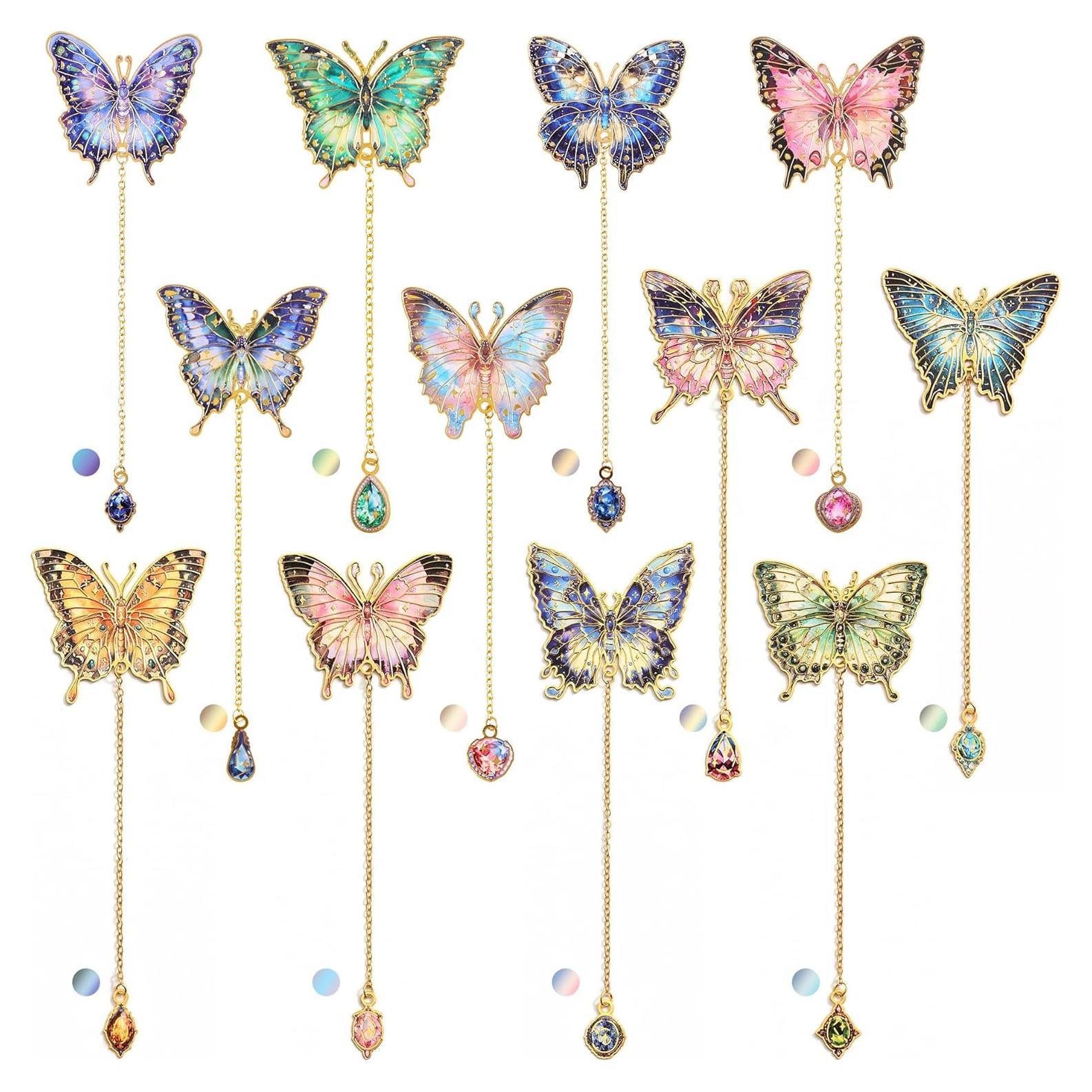 12 Marcadores de Libro de Metal PAGEMORE Mariposa Dorados
