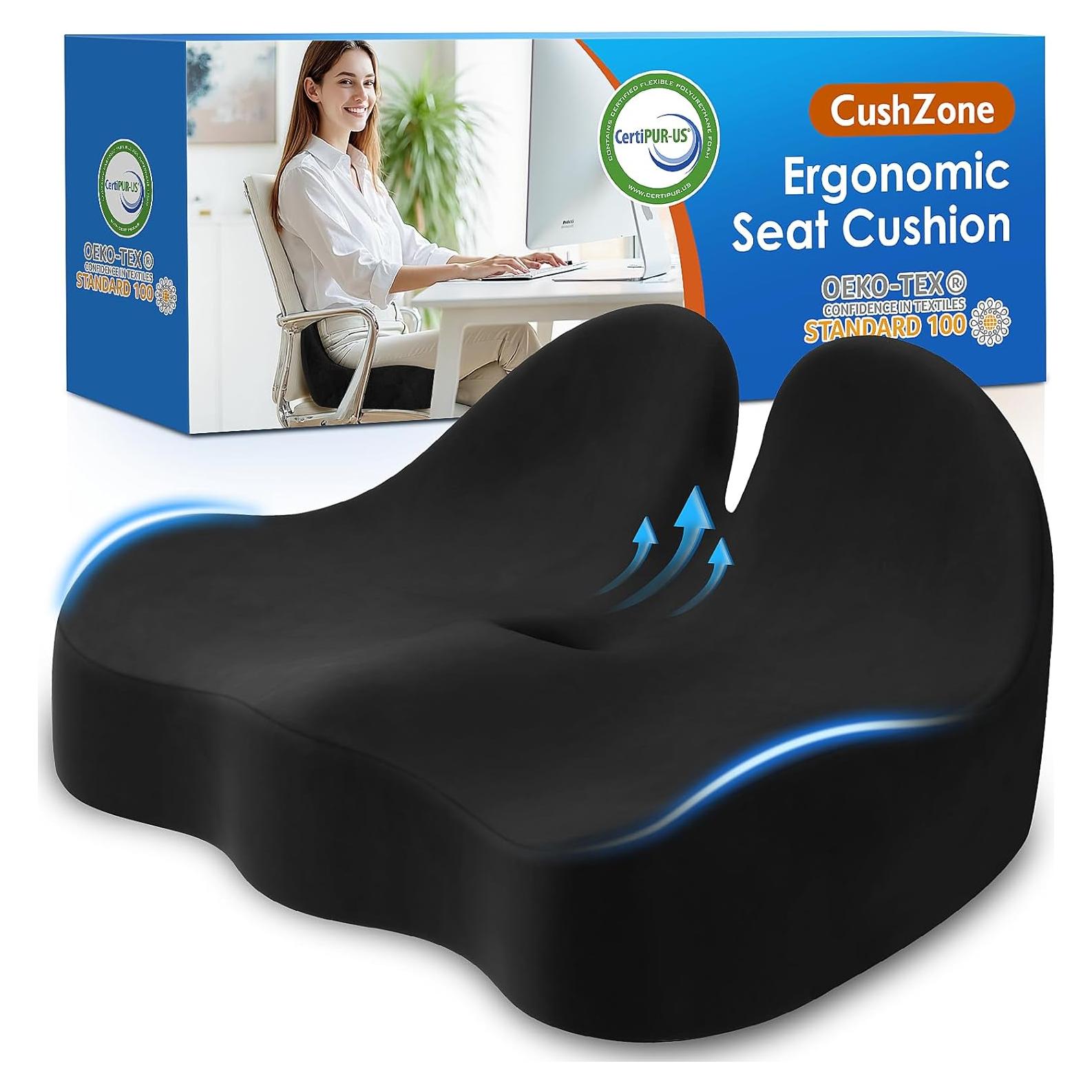 Cojín de Asiento CushZone Extra Grande Espuma Viscoelástica Negro