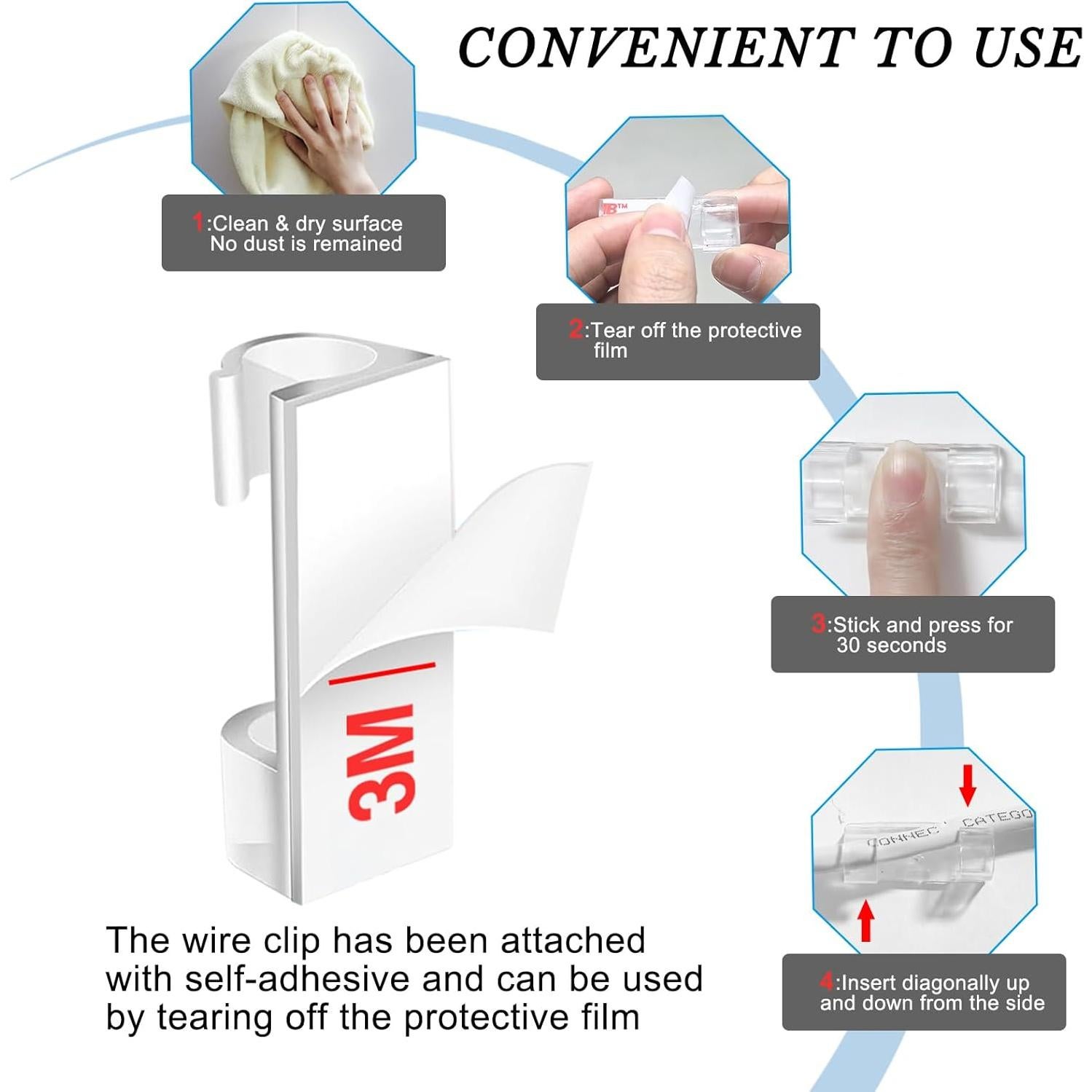 Clips de Cable Autoadhesivos 40pcs ABCDMM para Cables 3-8mm