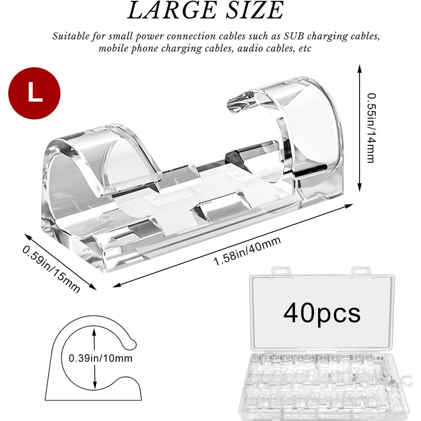 Clips de Cable Autoadhesivos 40pcs ABCDMM para Cables 3-8mm