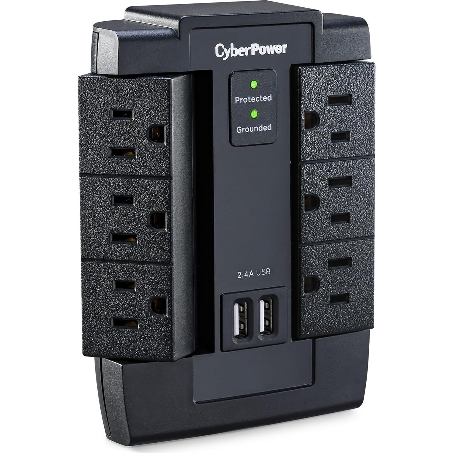 Protector contra Sobretensiones CyberPower CSP600WSU 1200J 6 Salidas USB