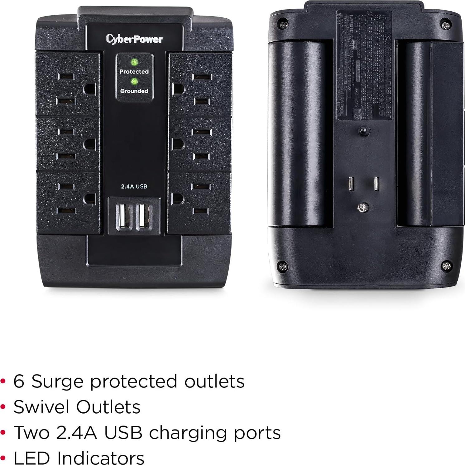 Protector contra Sobretensiones CyberPower CSP600WSU 1200J 6 Salidas USB