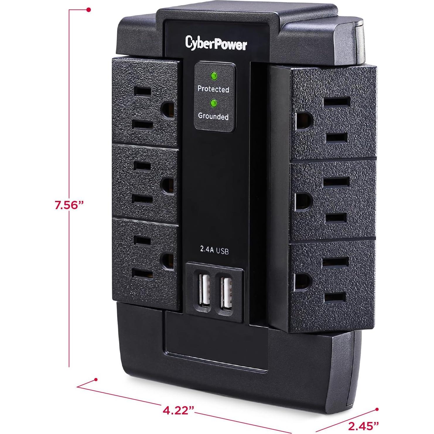 Protector contra Sobretensiones CyberPower CSP600WSU 1200J 6 Salidas USB
