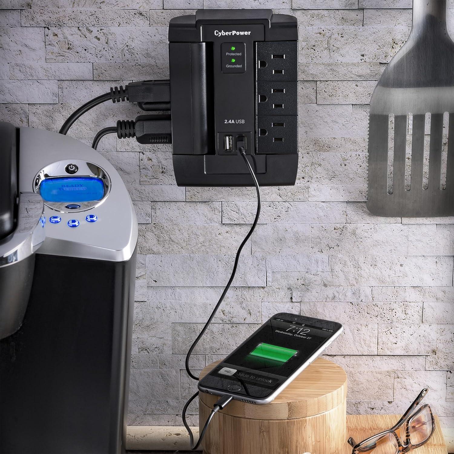 Protector contra Sobretensiones CyberPower CSP600WSU 1200J 6 Salidas USB