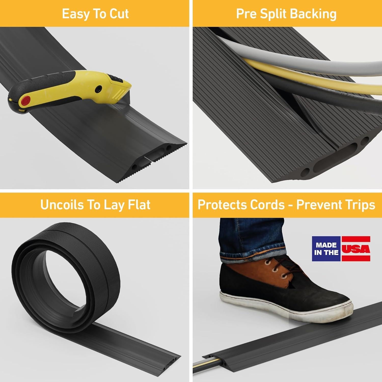 Cubierta de Cable de Suelo D-Line 1.83m Negra - Protector Pesado