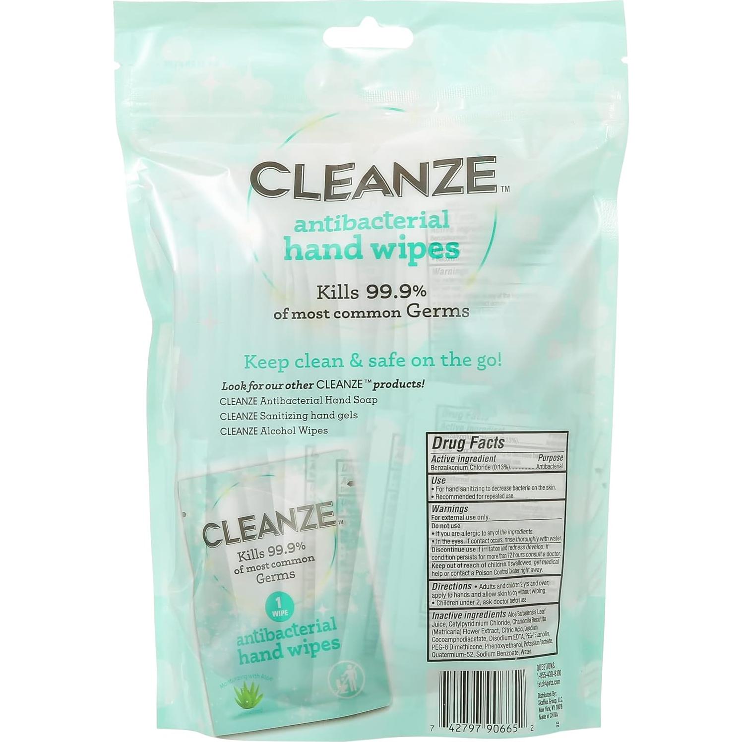 Toallitas Desinfectantes para Manos Cleanze - 50 Unidades Sin Fragancia con Aloe