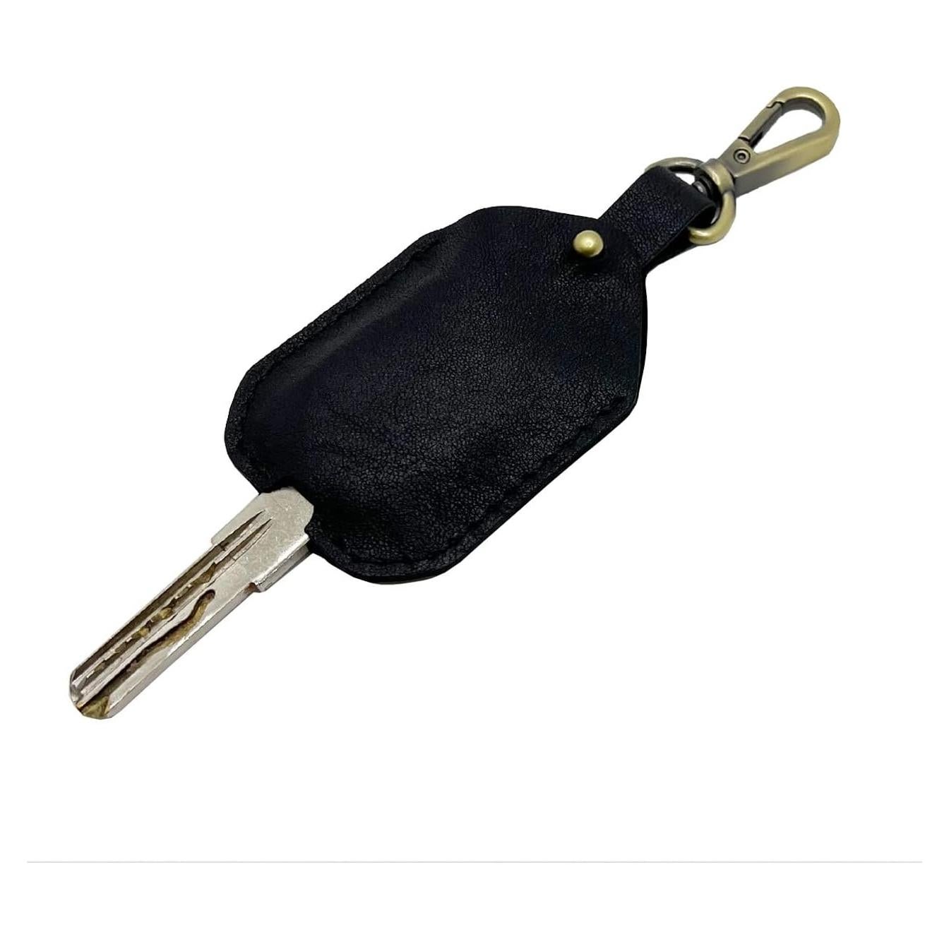 Funda de Llave de Cuero Genuino Negra con Clip de Carabinero