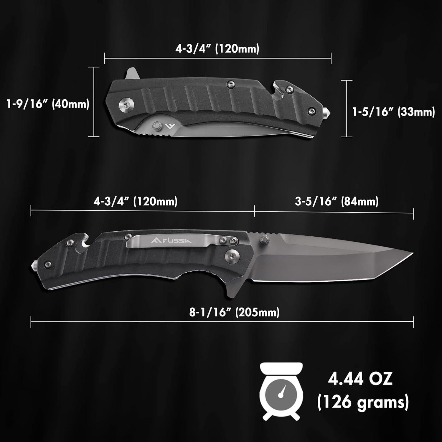 Cuchillo Plegable FLISSA con Hoja Tanto y Bloqueo de Liner