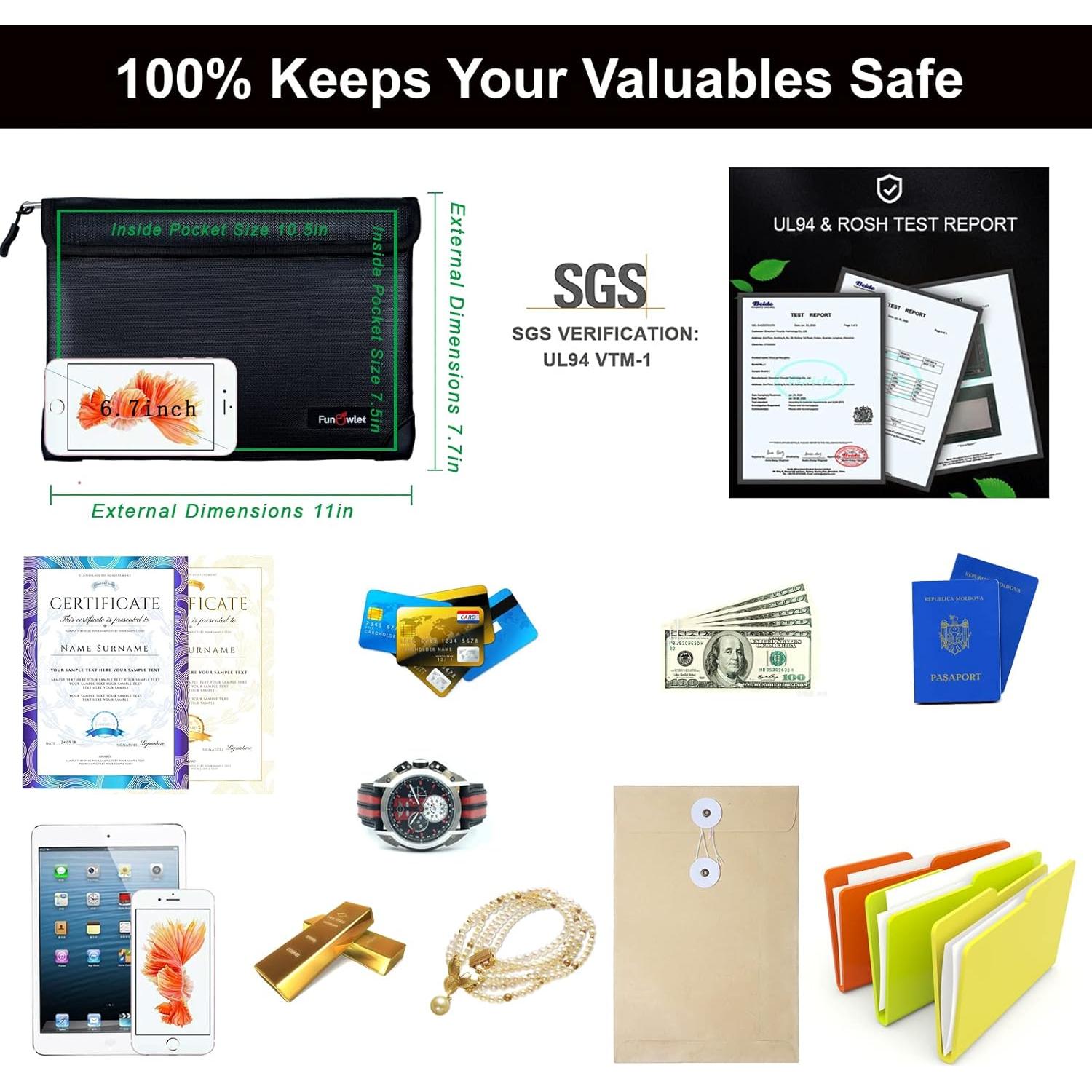 Bolsa de Documentos a Prueba de Fuego FunOwlet 28x19.5cm Negra