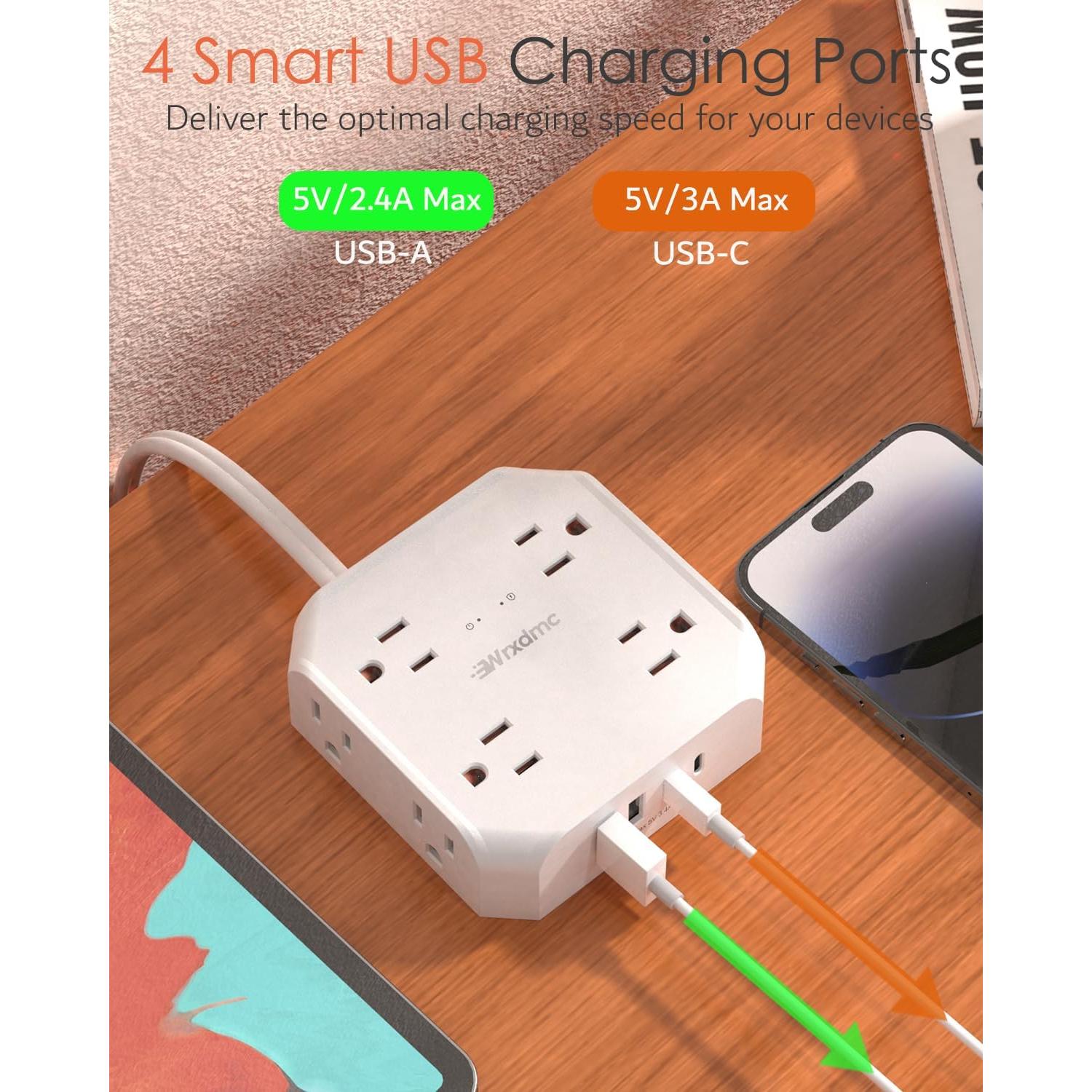 Regleta de 2 Clavijas a 3 Clavijas WRXDMC 8 Salidas AC 4 USB