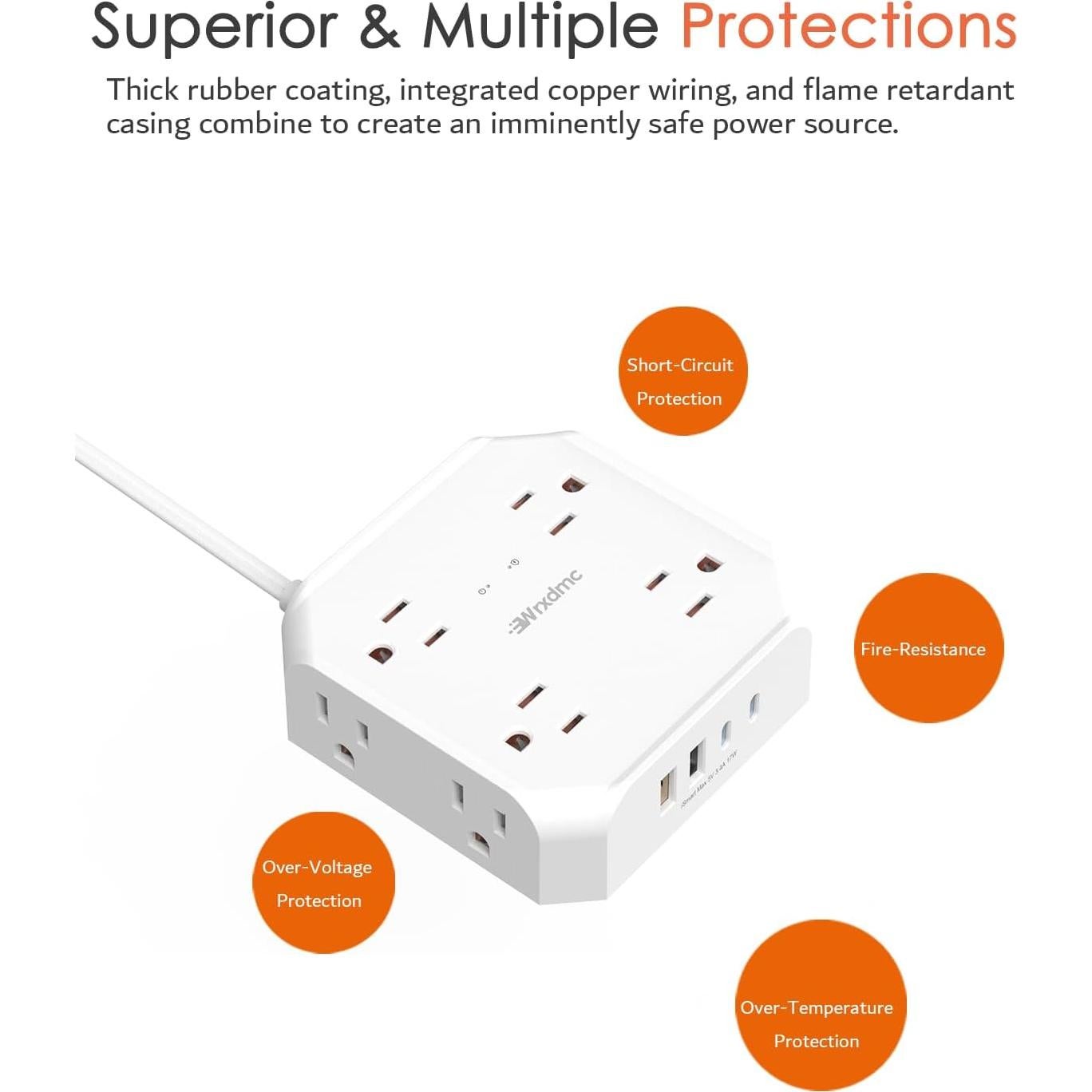 Regleta de 2 Clavijas a 3 Clavijas WRXDMC 8 Salidas AC 4 USB