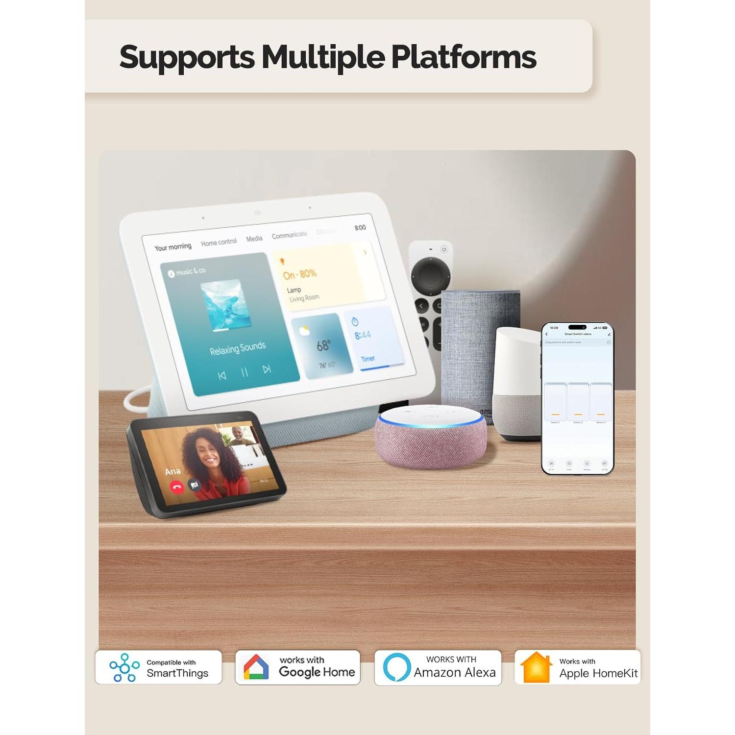 Interruptor de Luz Inteligente MOES Matter 2.4GHz Doble