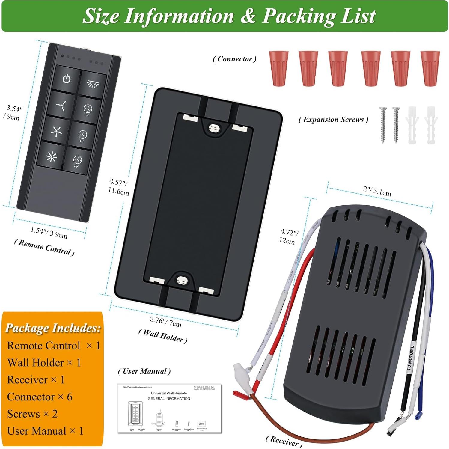 Kit Control Remoto Ventilador Techo COREBAY WiFi 3 Velocidades