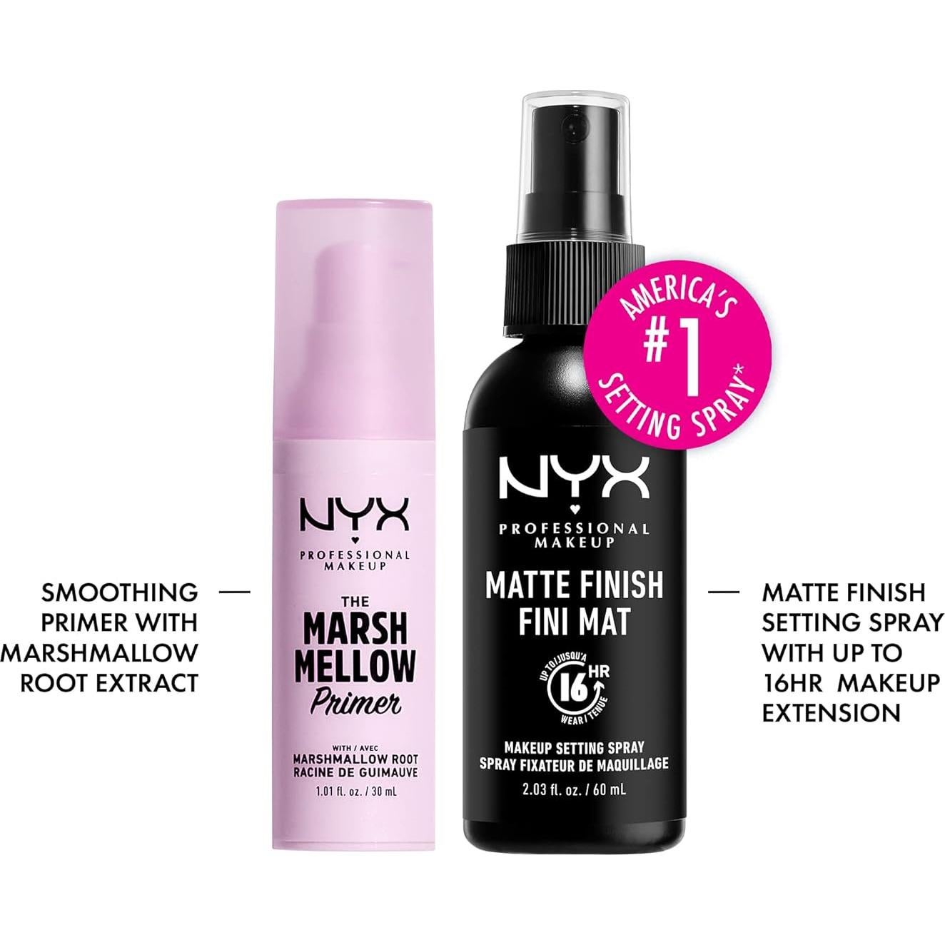 Kit de Maquillaje NYX: Primer Suavizante + Spray Fijador Mate
