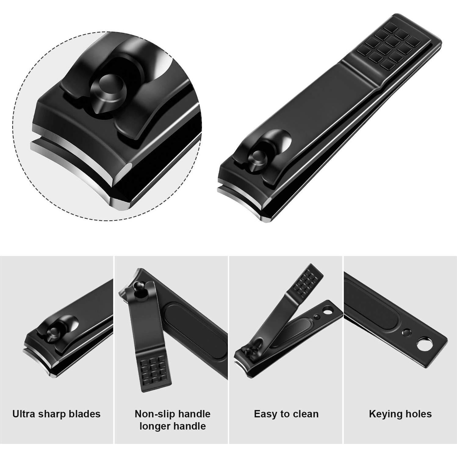 Juego de Cortauñas Yaomiao 12 Piezas Acero Inoxidable Negro