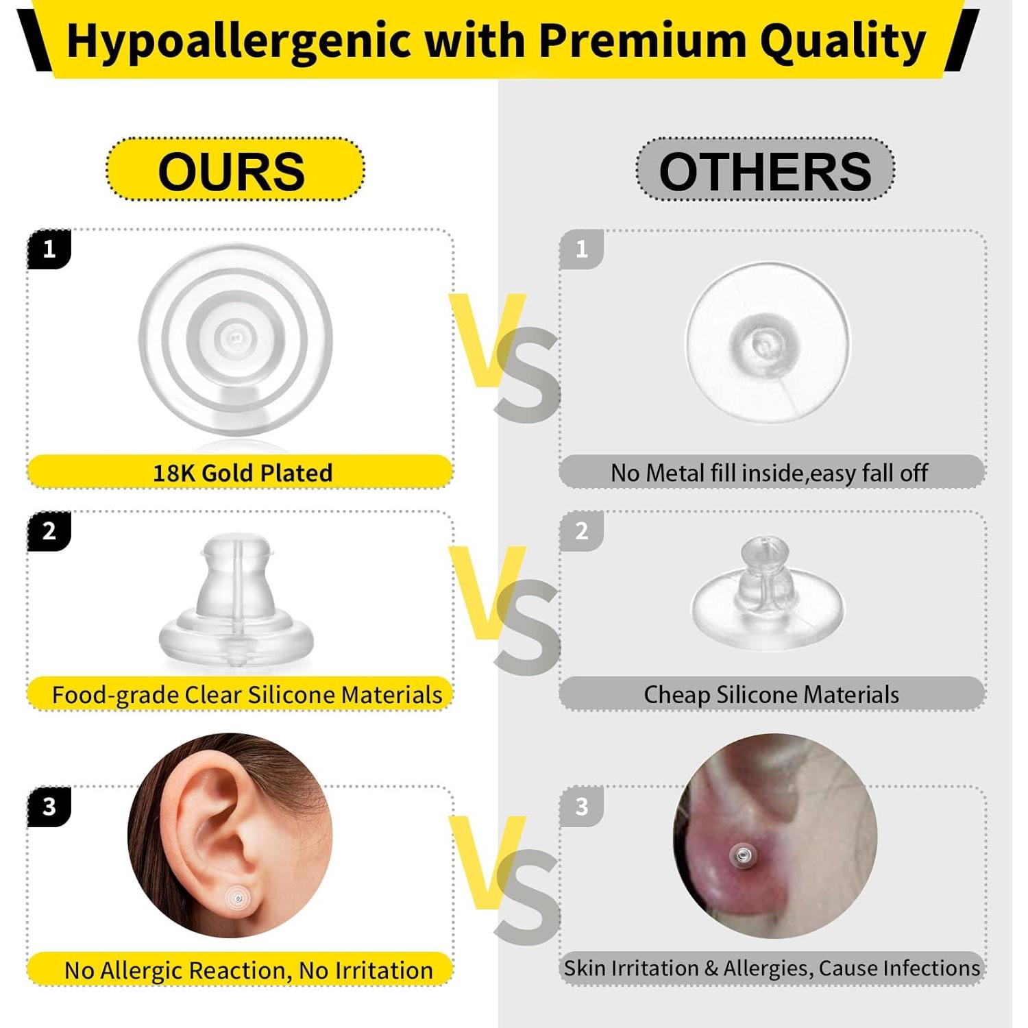 12 Piezas Respaldo de Silicona Hipoalergénico para Pendientes Hazifes