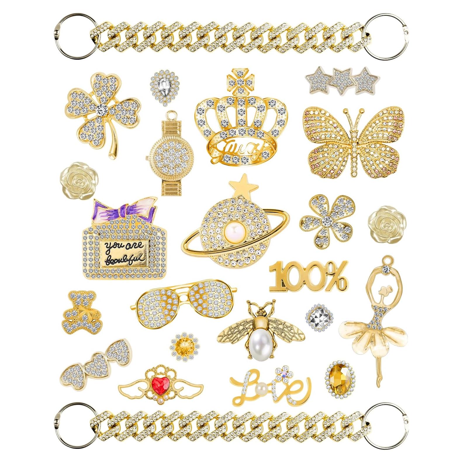 24 Piezas Encantos Brillantes para Zapatos Dorados - Decoración de Joyería