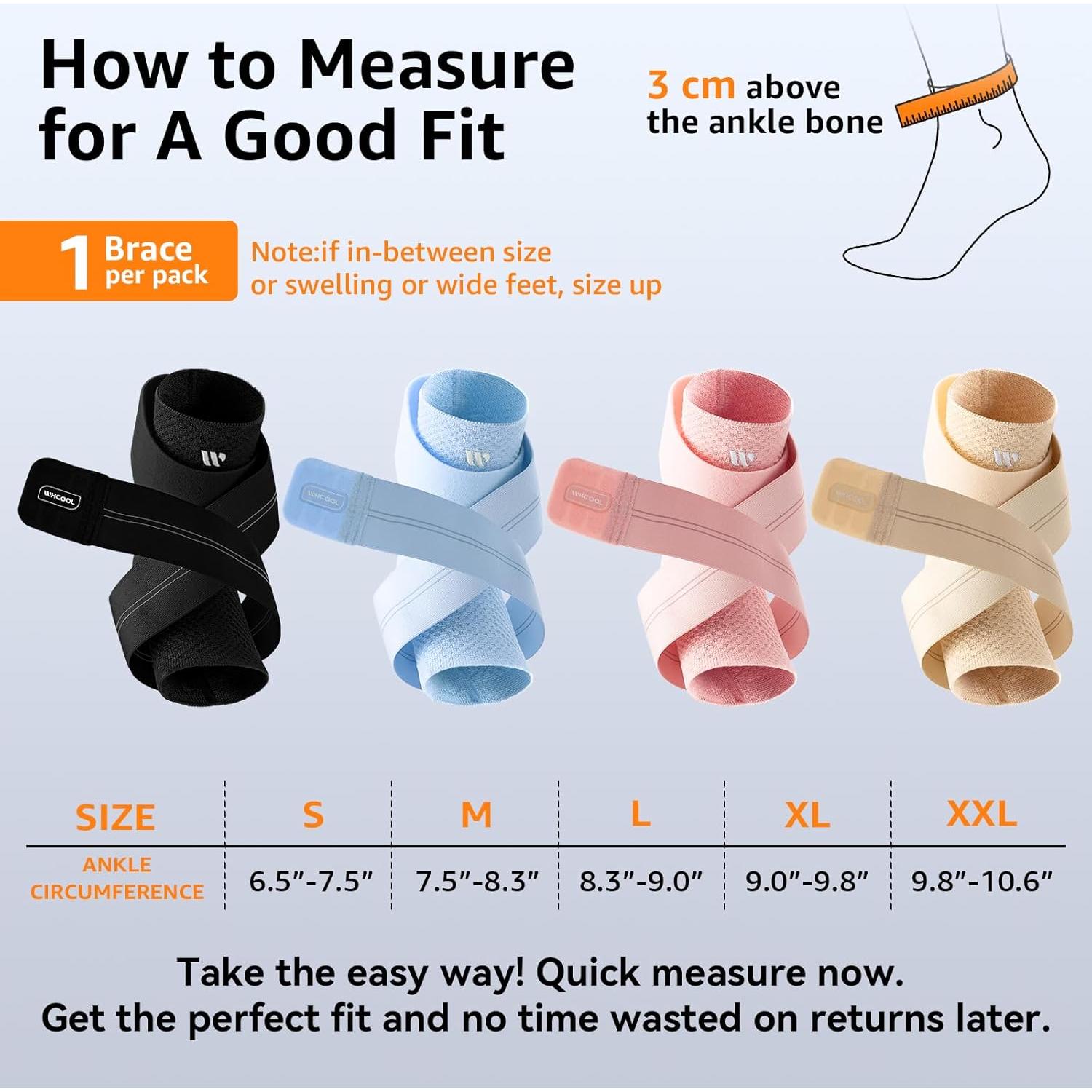 Faja de Compresión para Tobillo WHCOOL Pequeña Negra 7 Zonas