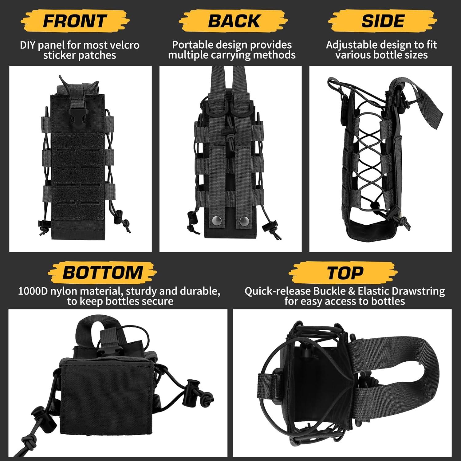 Soporte Táctico para Botellas Ullnosoo Negro Ajustable 0.47-1.89L