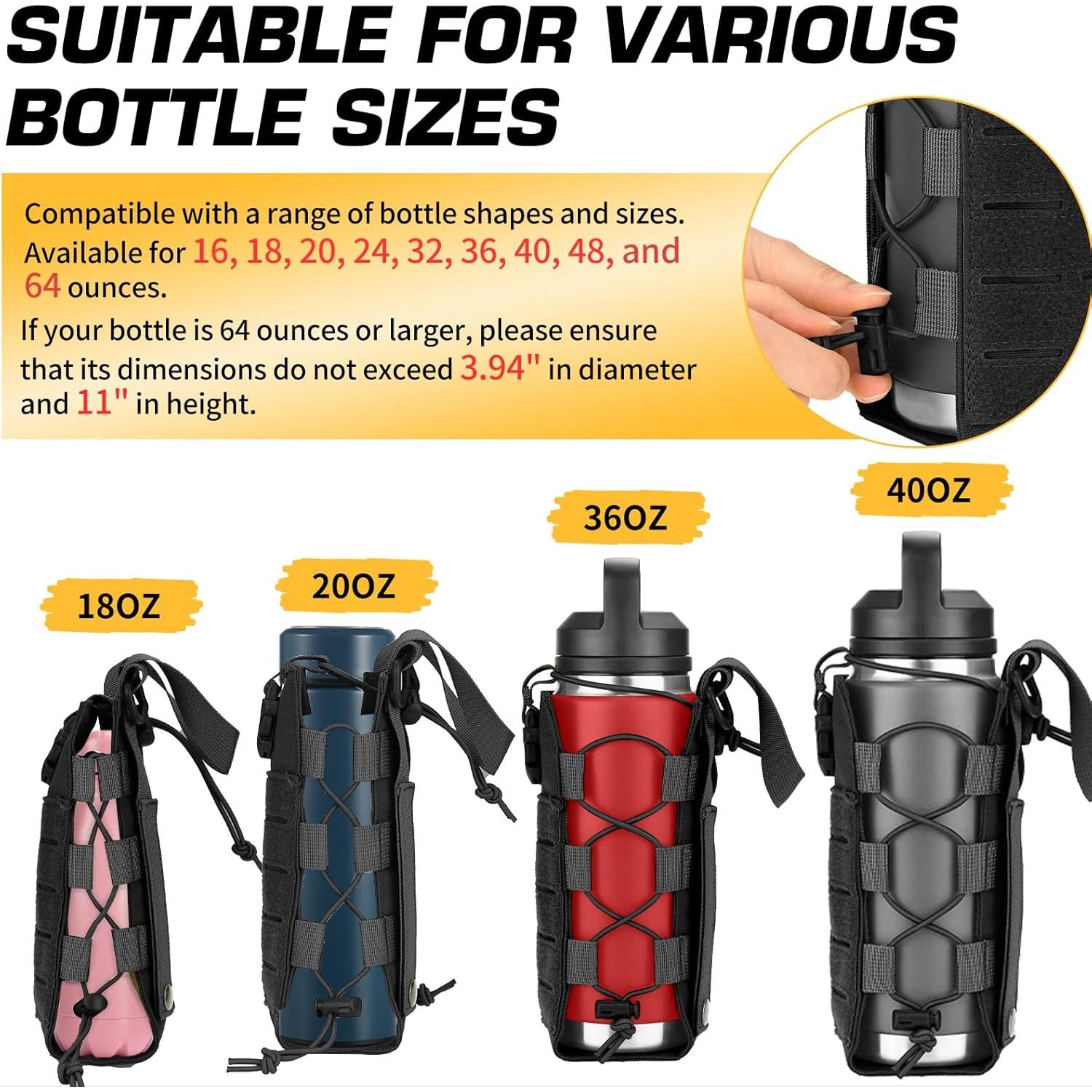 Soporte Táctico para Botellas Ullnosoo Negro Ajustable 0.47-1.89L